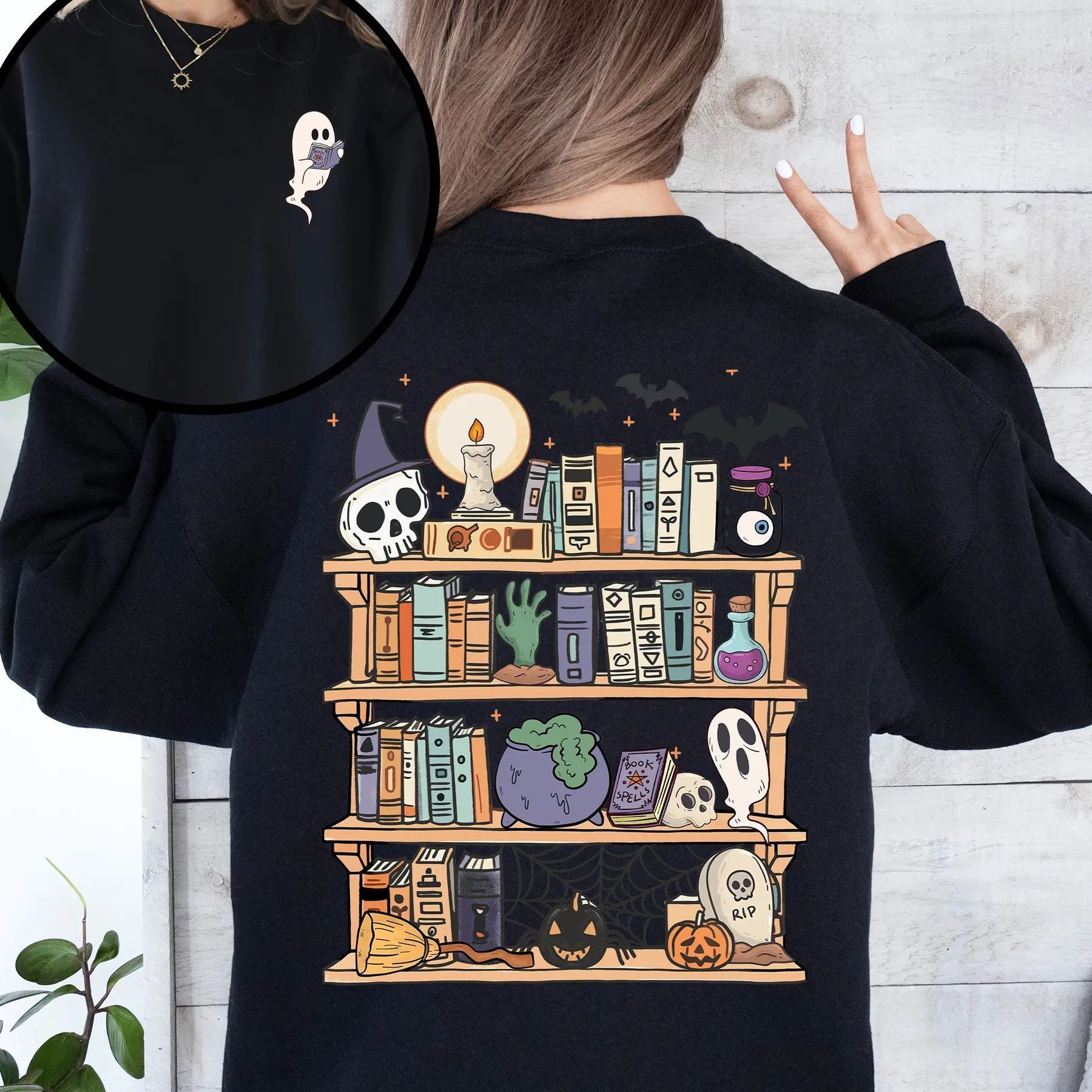 Reading Ghost Sweatshirt – Spooky Teacher & Library Halloween Top