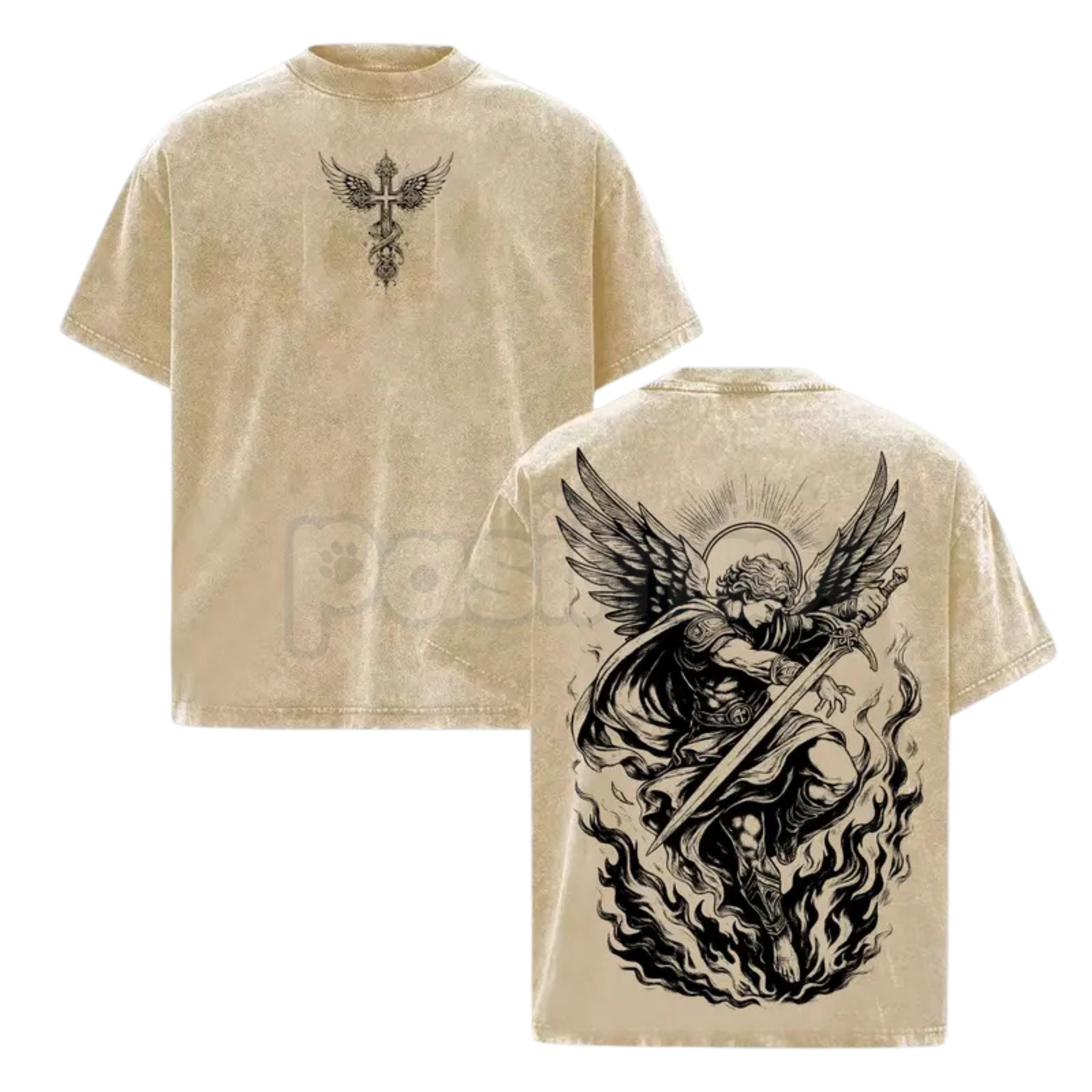 Archangel Michael Vintage Washed T-Shirt – Saint Michael Christian Streetwear Graphic Tee