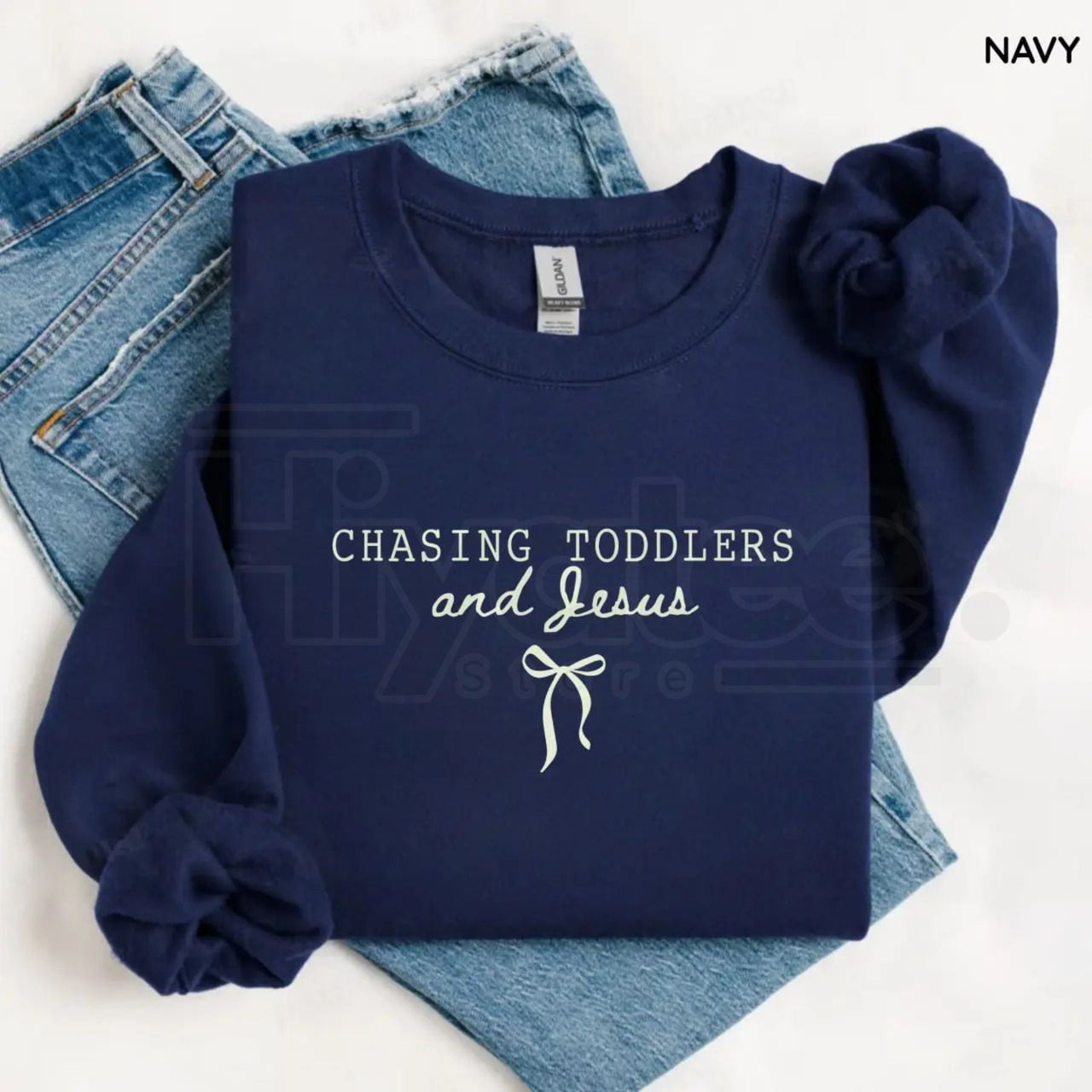 Chasing Jesus and Toddlers Sweatshirt: Coquette Christian Bow Aesthetic Crewneck