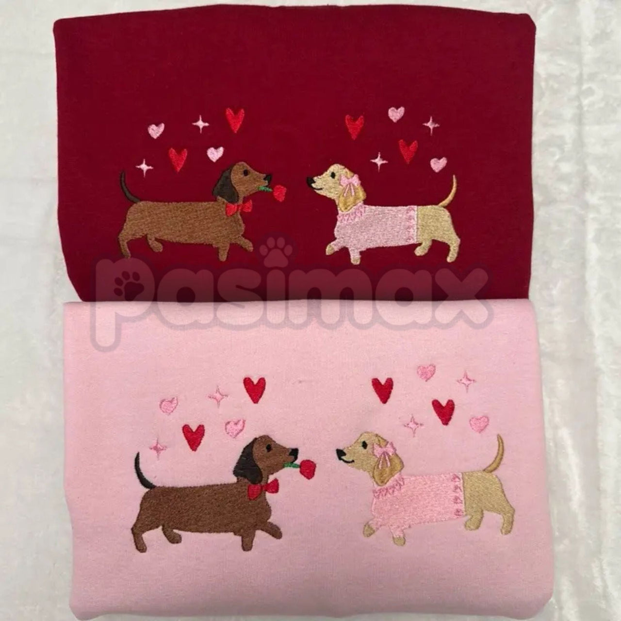 Embroidered Dachshund Valentine’s Day Sweatshirt – Cute Doxie Heart Crewneck