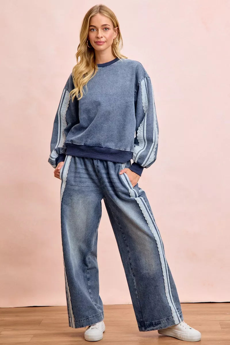 BiBi Washed Lace Contrast Sided Jeans