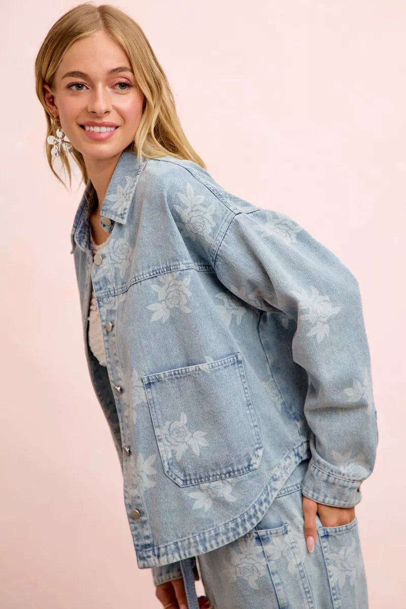 BiBi Printed Washed Denim Jacket With Pocket