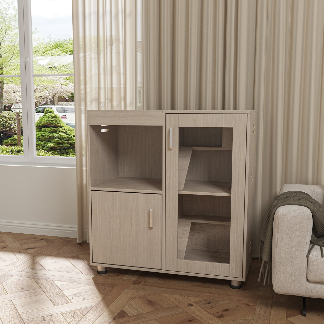 4-Tier Wooden Hamster Cage with Storage Cabinet and Acrylic Windows for Guinea Pigs and Chinchillas