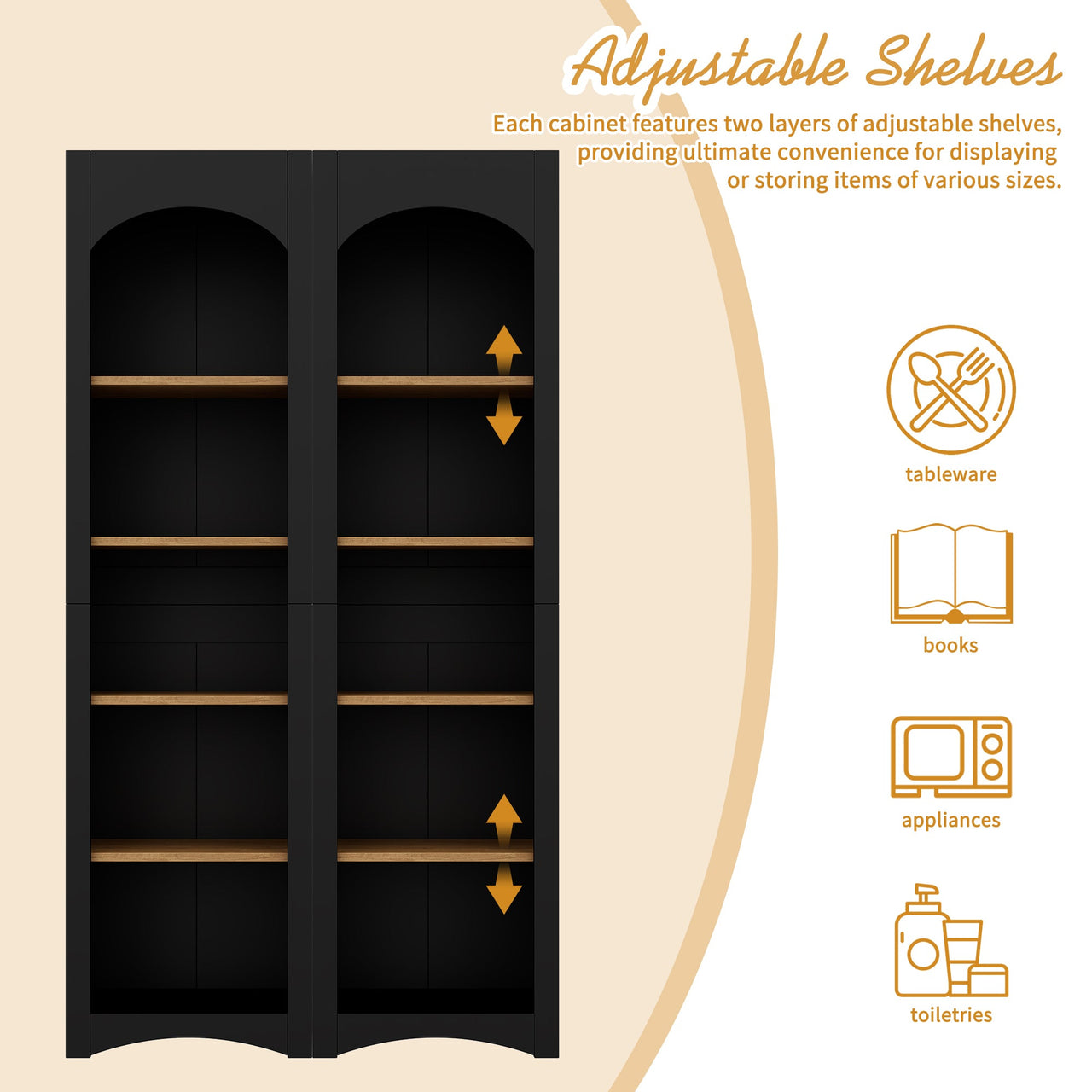 ON-TREND Free Standing 5 Tier Bookshelves, Bookcases Set of 2, Farmhouse Two-Tone Storage Cabinet with Adjustable Shelves, Modern 72'H Kitchen Pantry Cabinet for Living Room, Home Office, Black