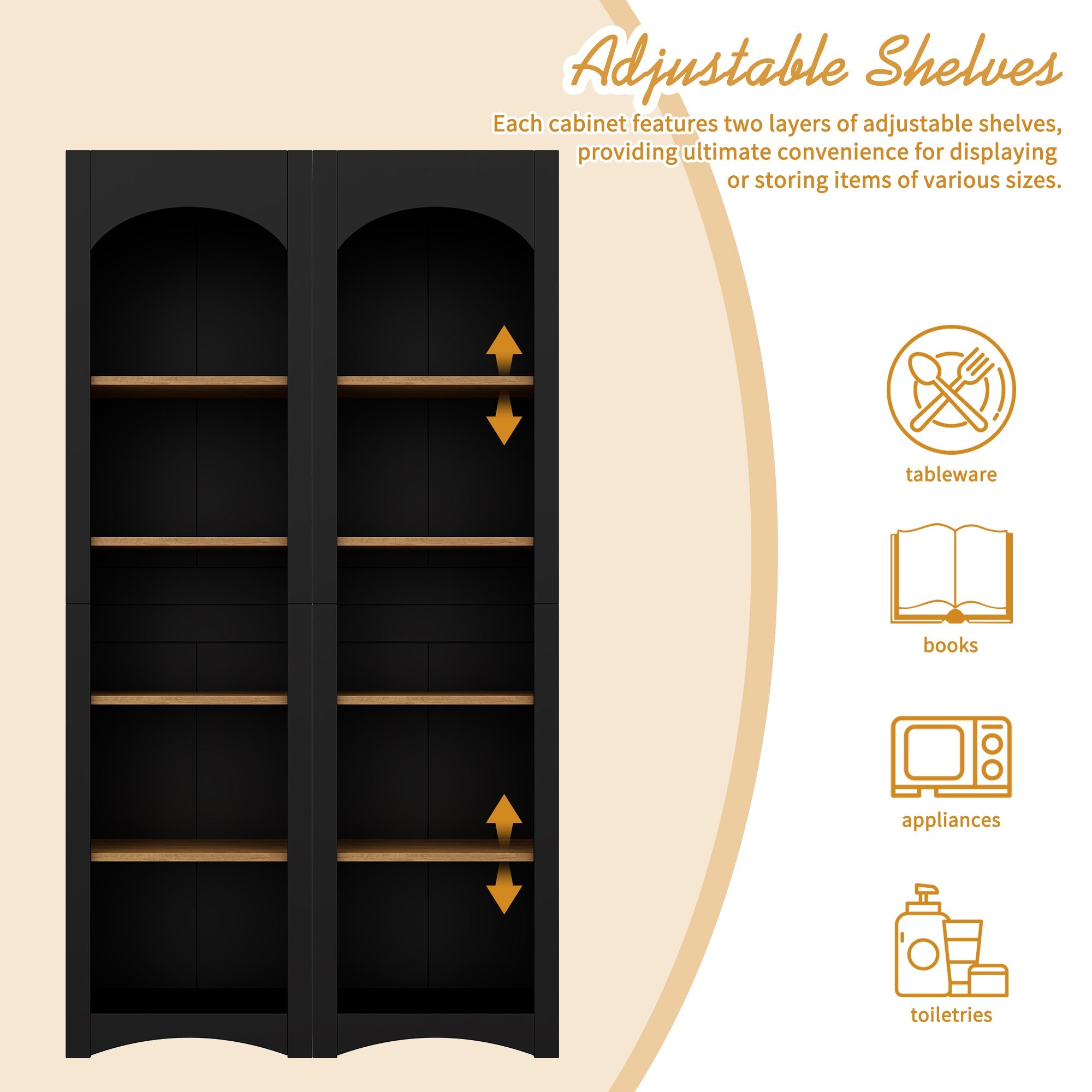 ON-TREND Free Standing 5 Tier Bookshelves, Bookcases Set of 2, Farmhouse Two-Tone Storage Cabinet with Adjustable Shelves, Modern 72'H Kitchen Pantry Cabinet for Living Room, Home Office, Black