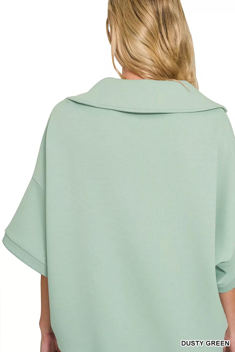 Zenana Scuba Collared Short Sleeve Pullover