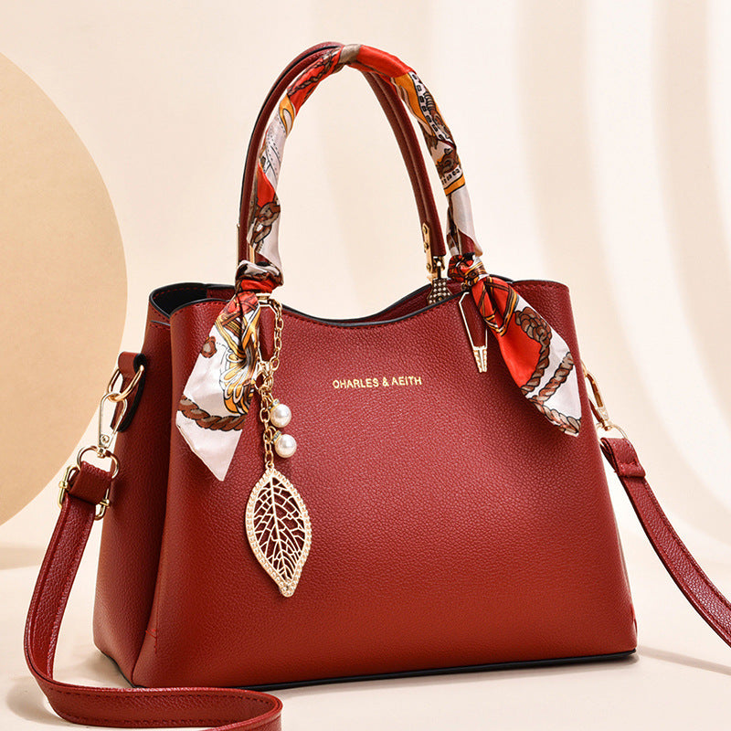 Women's Shoulder Bag With Leaf Pendant Fashion Silk Scarf Handbag (See size chart where applicable)