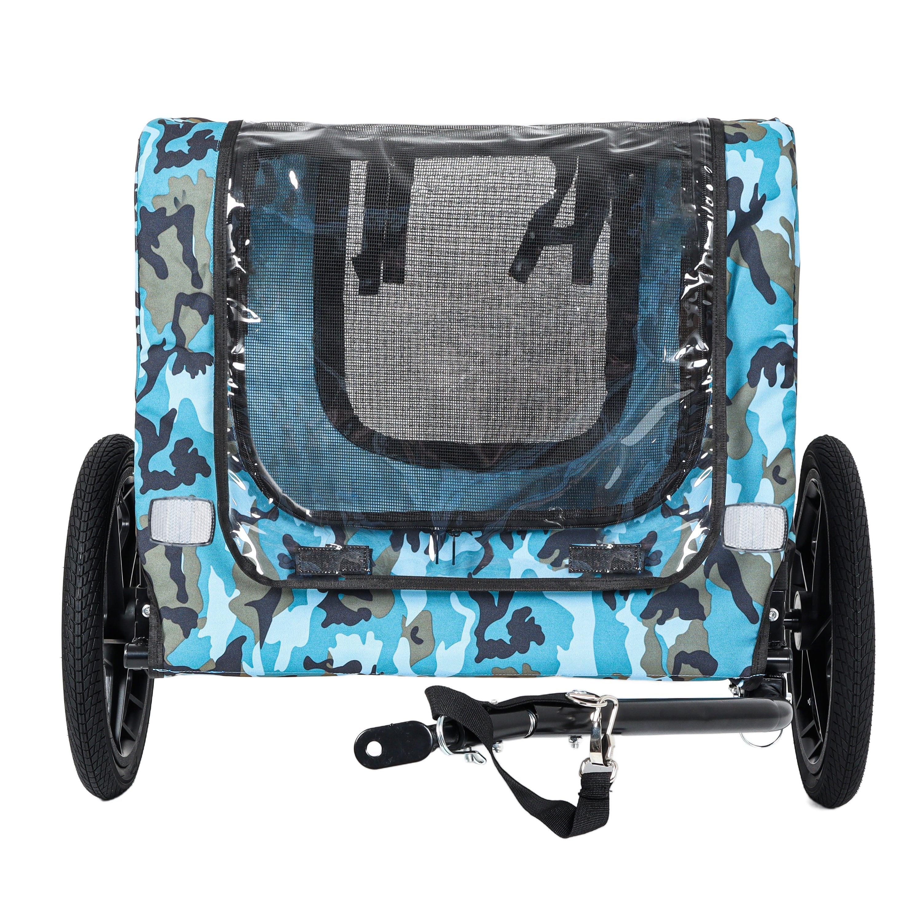 Outdoor Heavy Duty Collapsible Pet Bike Trailer with 16-Inch All-Terrain Wheels & Universal Hitch – Foldable Dog/Cargo Carrier Cart for Bicycles, blue+black