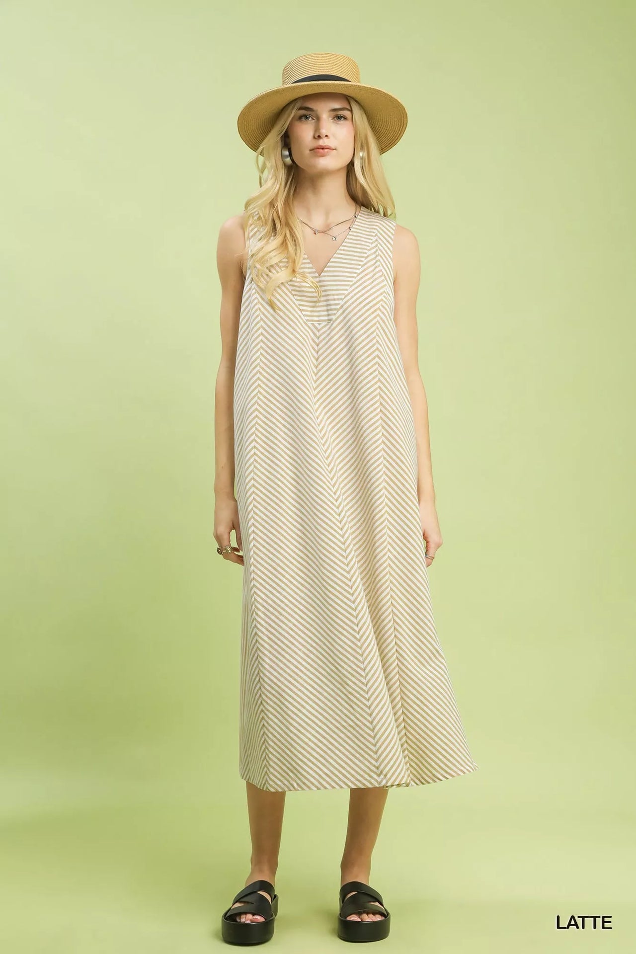 Umgee Chevron Stripe Sleeveless Midi Dress