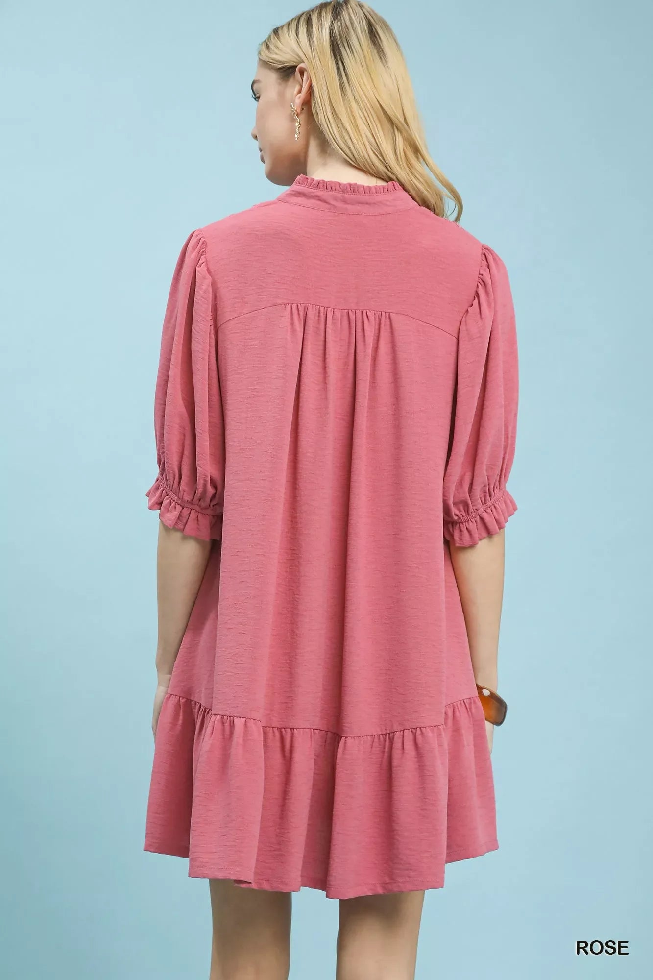 Umgee Lace Yoke Tiered Mini Dress