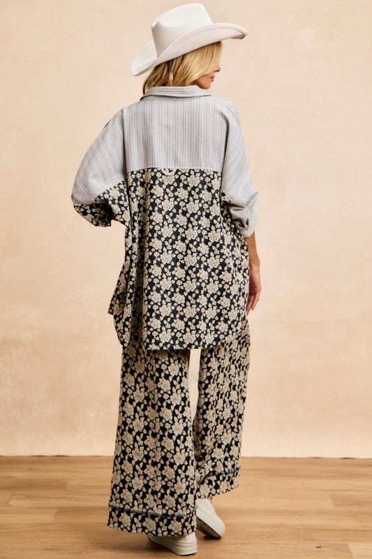 BiBi Stripes Jacquard Floral Mix And Match Shirt Top
