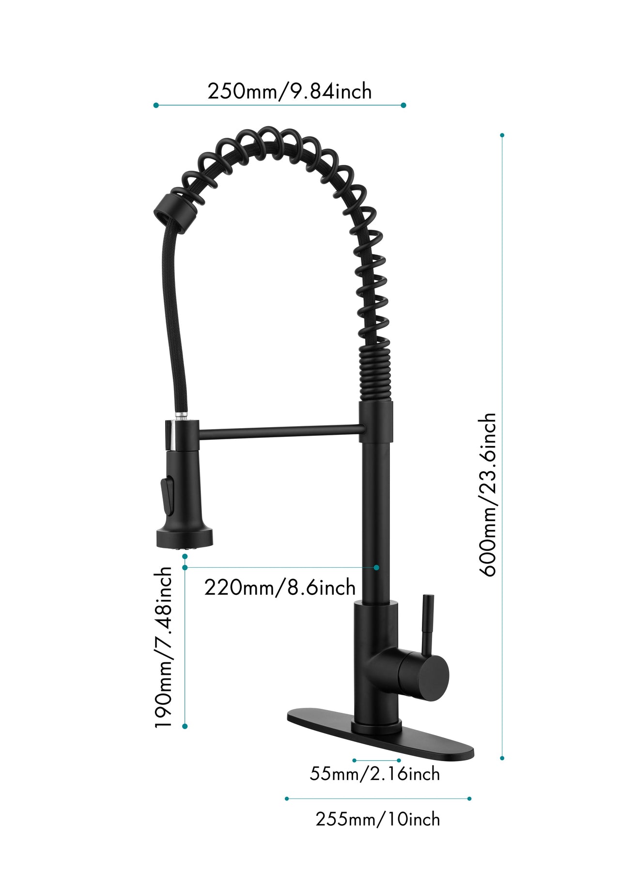 Spring kitchen faucet with pull-out sprayer, stainless steel single handle single hole kitchen sink faucet