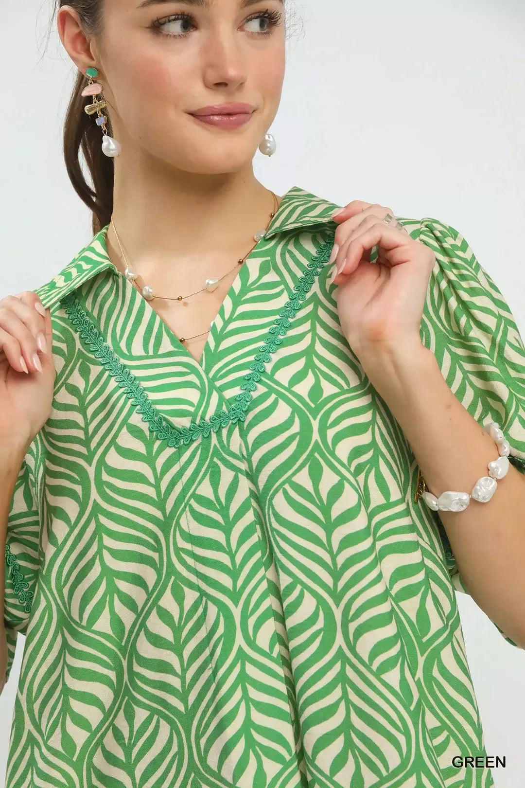 Umgee Printed Puff Sleeve Midi Dress with Pockets