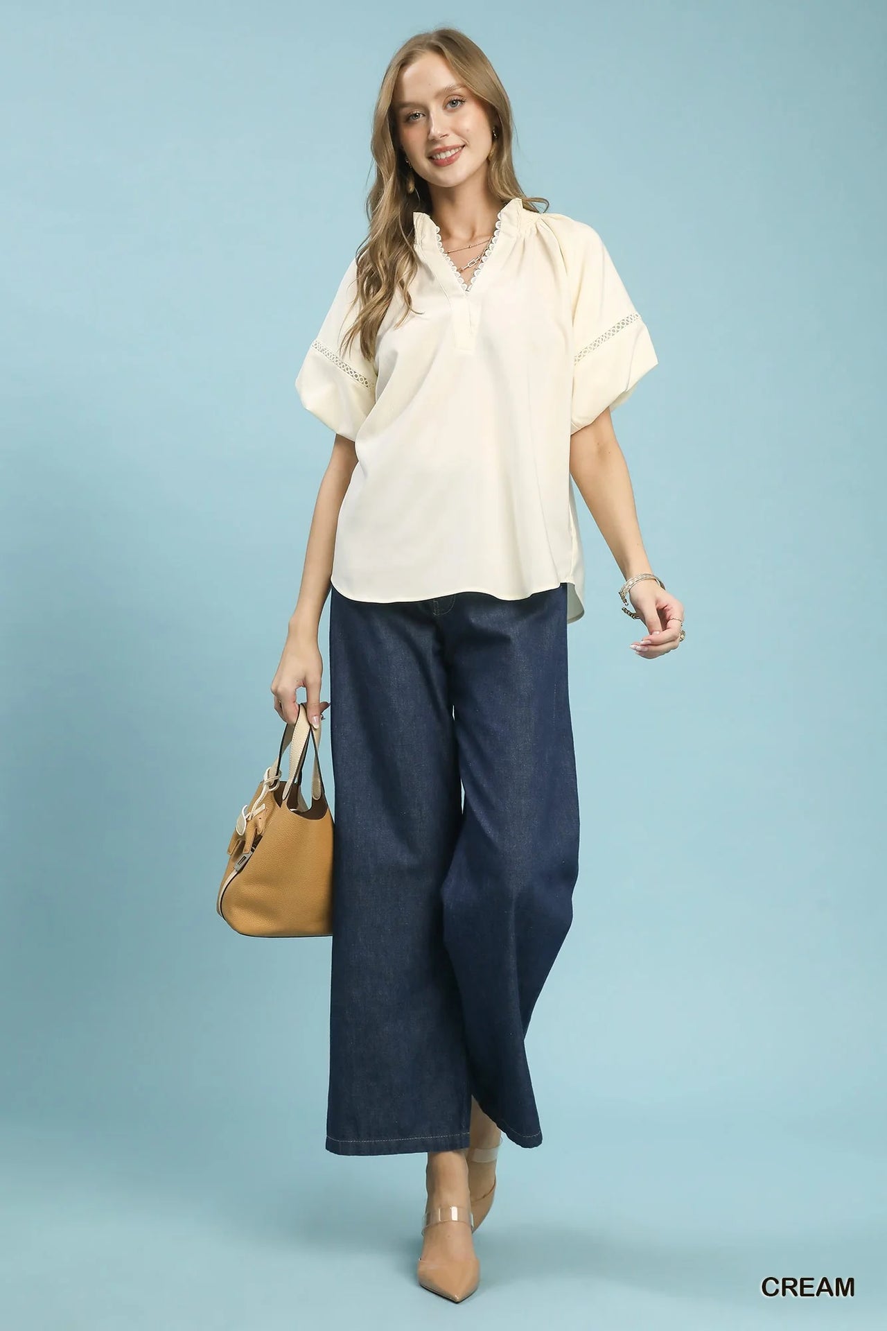 Umgee Lace Trim Peasant Top
