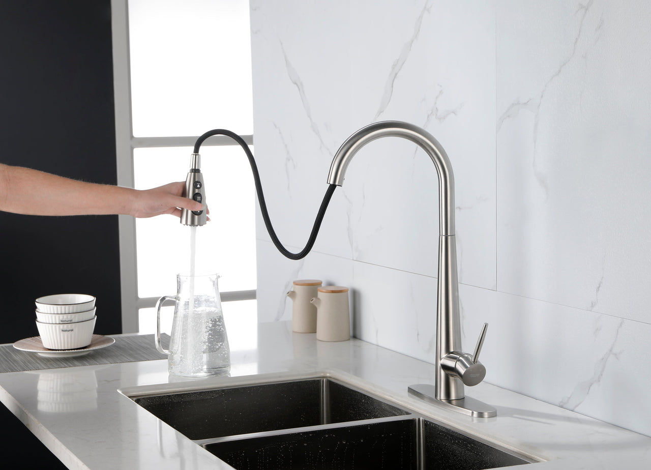 Single Handle Stainless Steel Kitchen Sink Faucet with Pull Down Sprayer