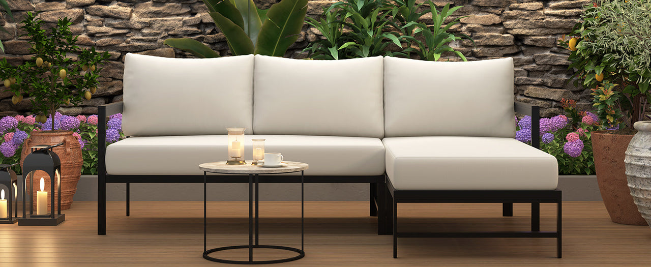 U_style Outdoor L-Shaped Sofa with Iron Frame,Weather-Resistant Patio Sofa Set with Ultra-Thick Cushions,Comfortable Seating for 3,Ideal for Patio, Balcony,and Garden