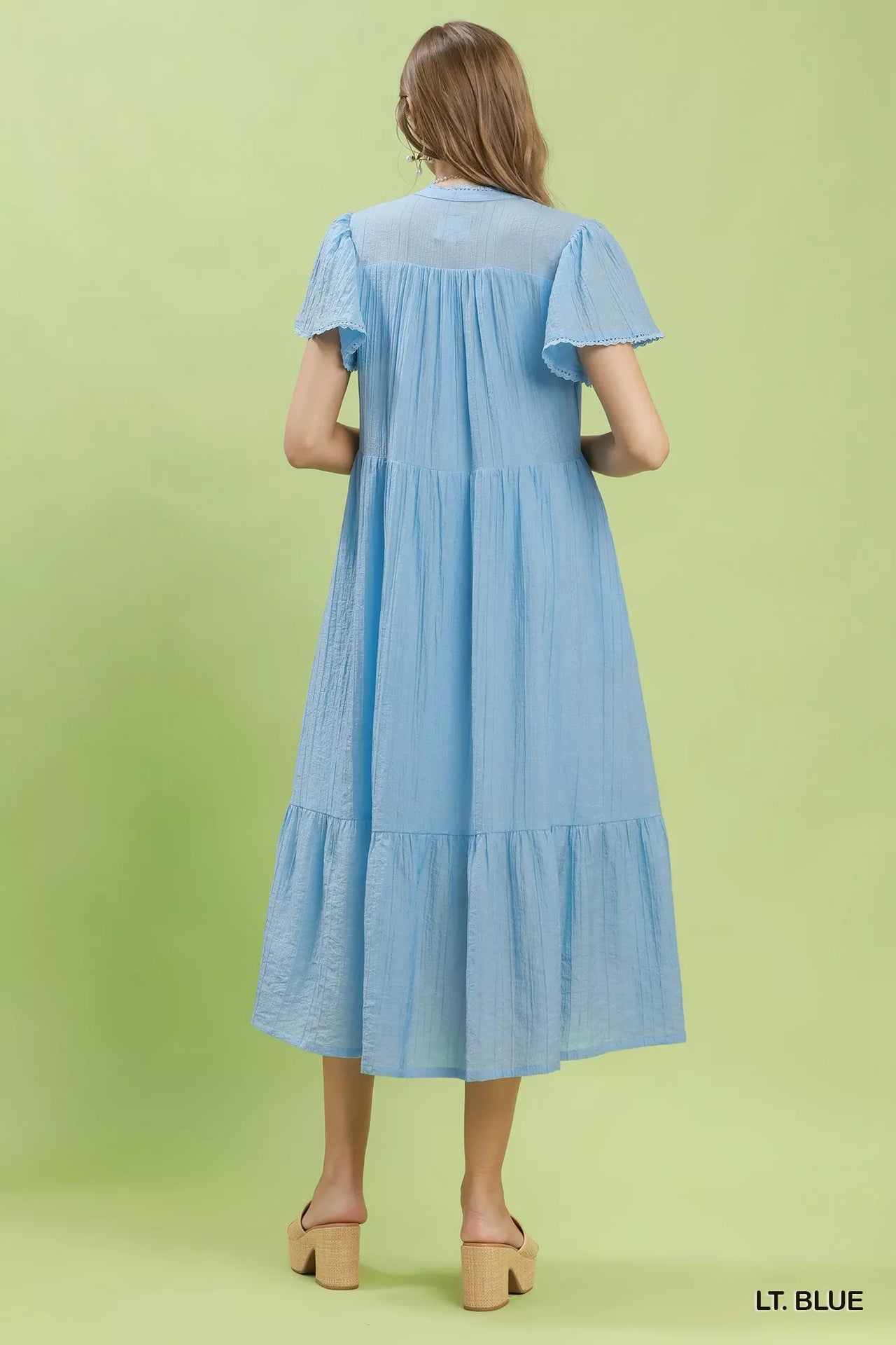 Umgee Textured Tiered Midi Dress with Side Pockets