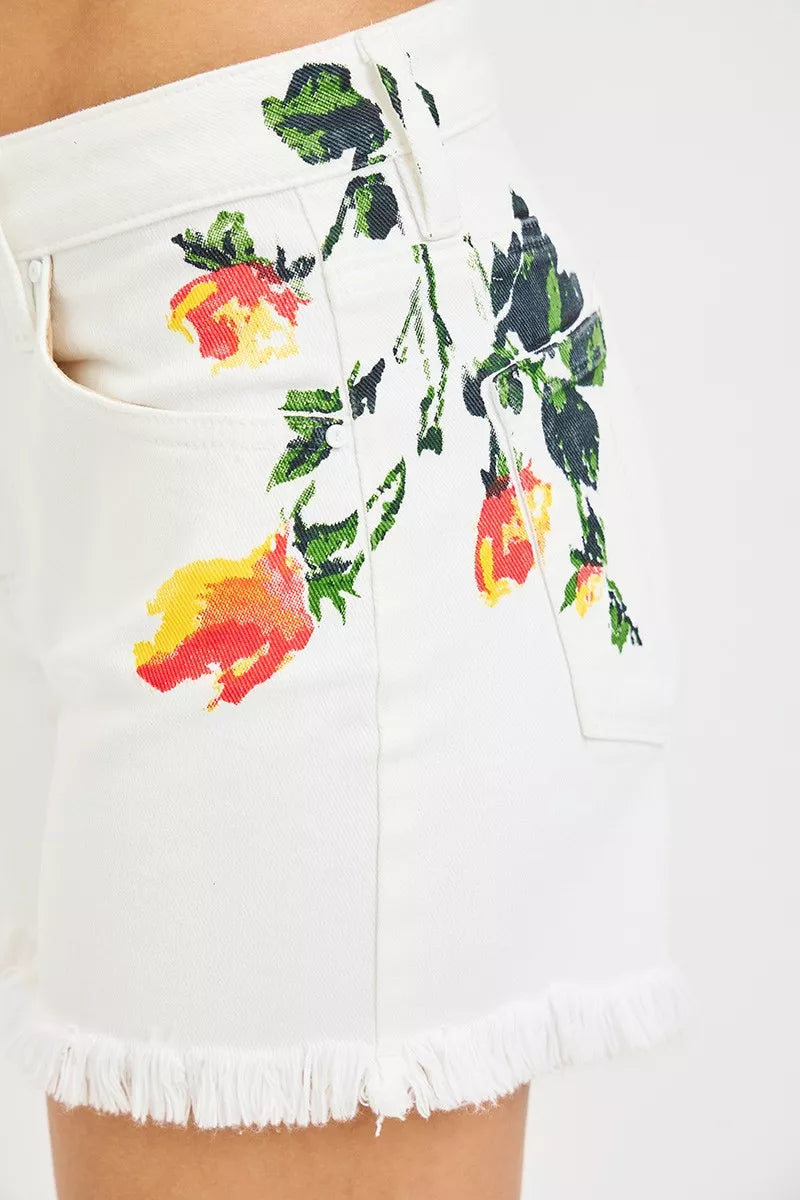 RISEN Tummy Control High Rise Flower Printed Shorts