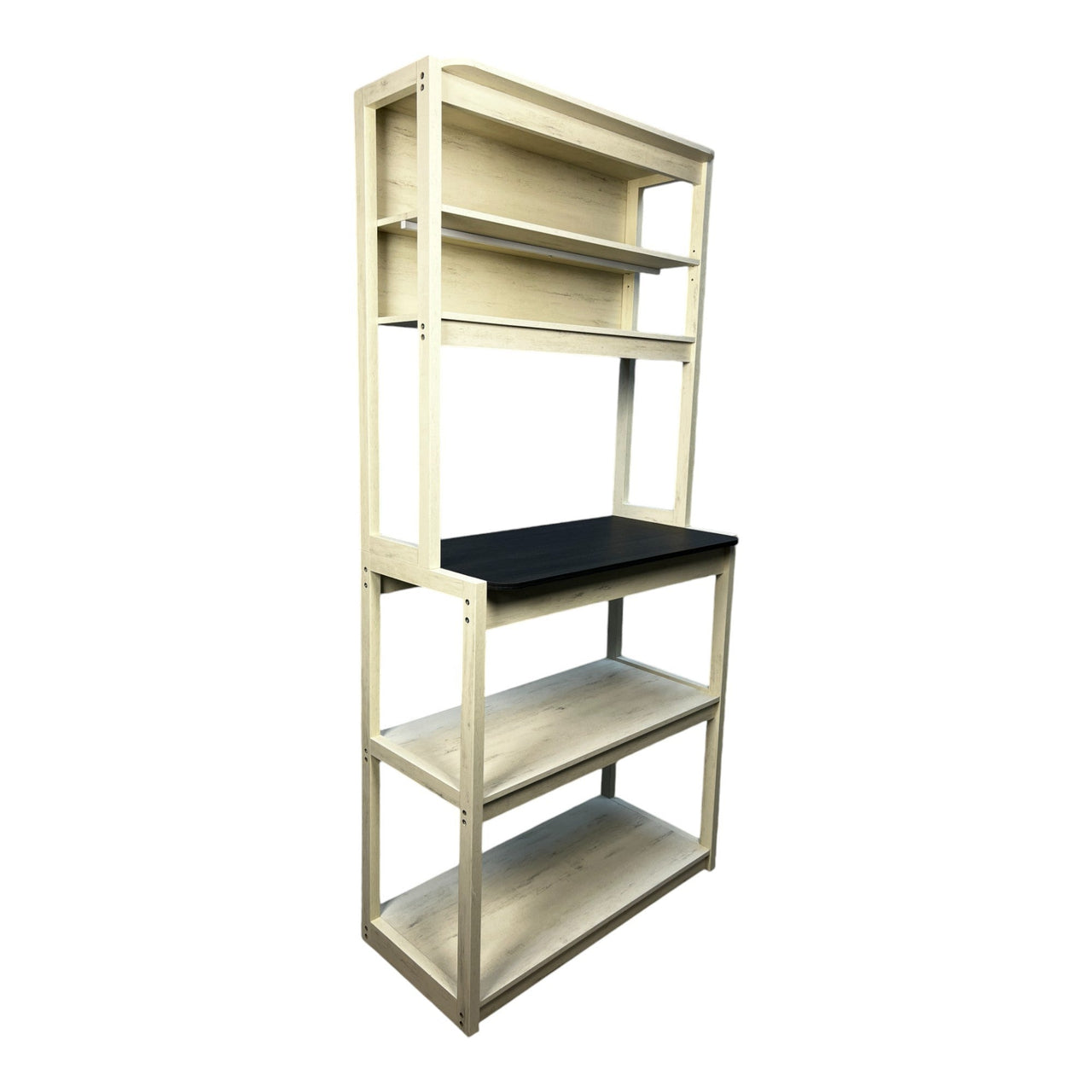 31.5' White and Black color 5-Tier Bakers Rack for Kitchen with Storage, Coffee Bar, Kitchen Shelves,  Microwave Stand