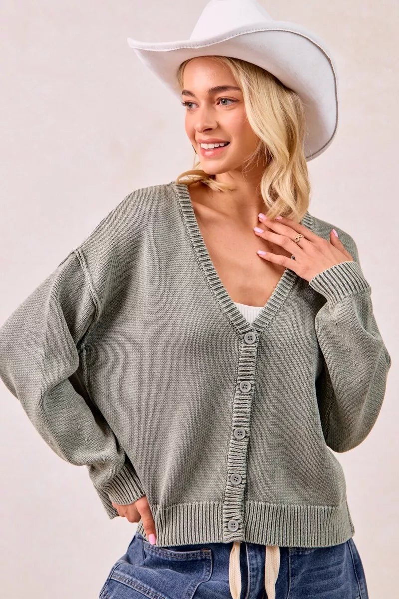 BiBi Washed Sweater V Neck Cardigan