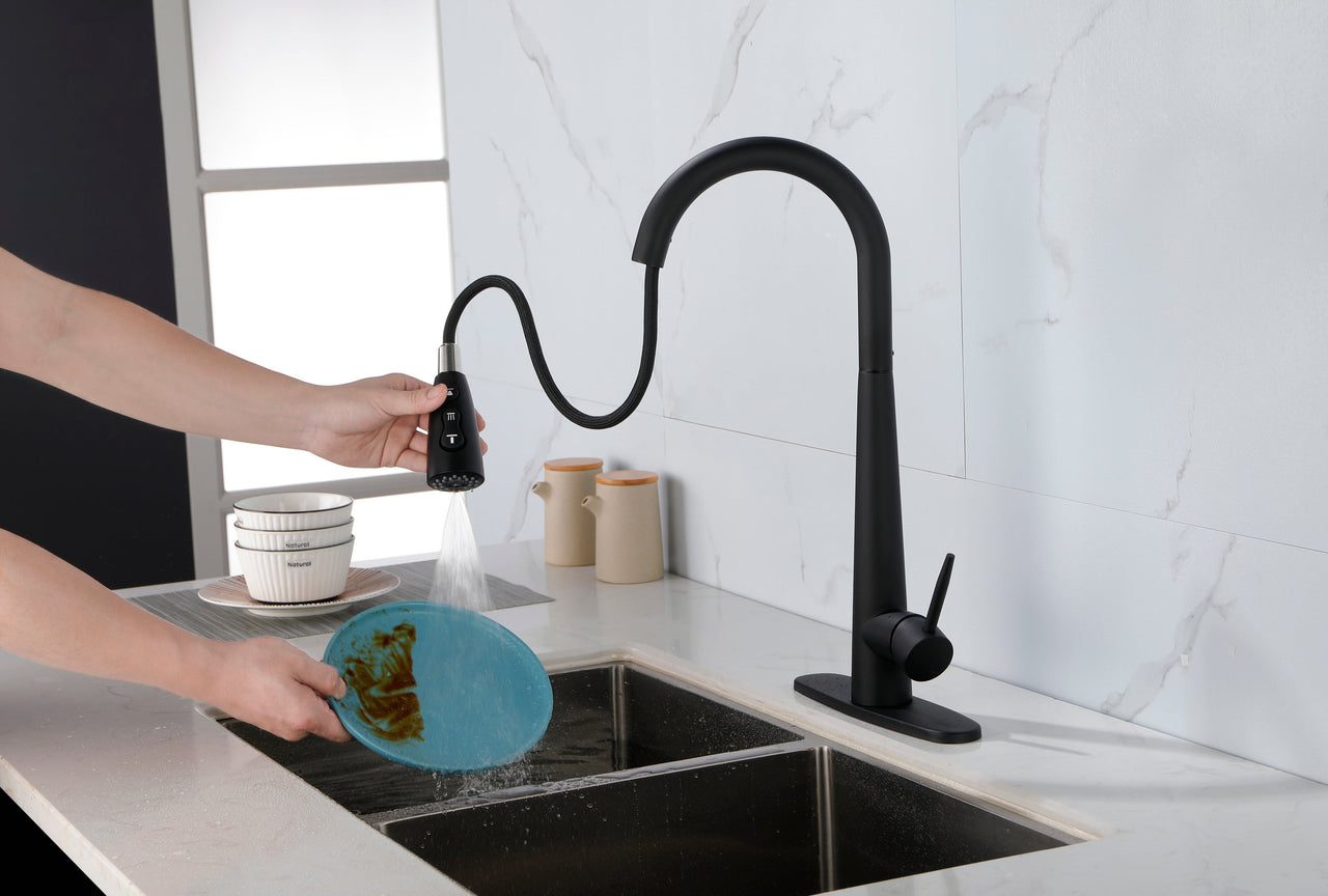 Single Handle Stainless Steel Kitchen Sink Faucet with Pull Down Sprayer