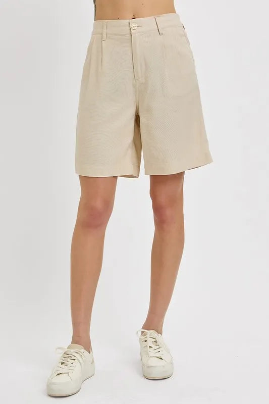 RISEN High Rise Pleated Front Shorts