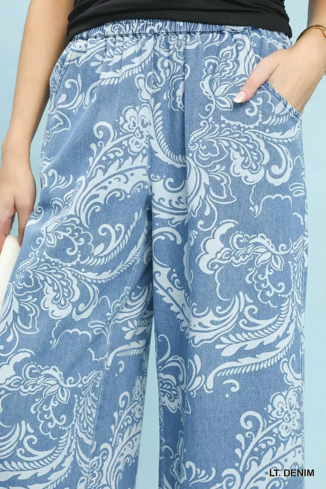 Umgee Stone Wash Wide Leg Crop Pants
