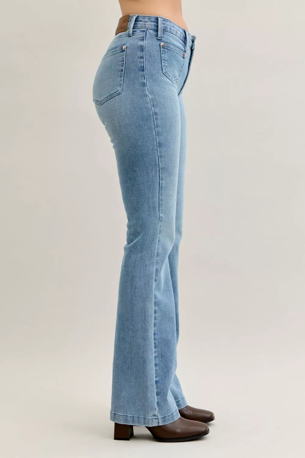 Judy Blue Full Size Mid Rise Bootcut Jeans with Contrast Wash & Front Patch Pockets Plus Size