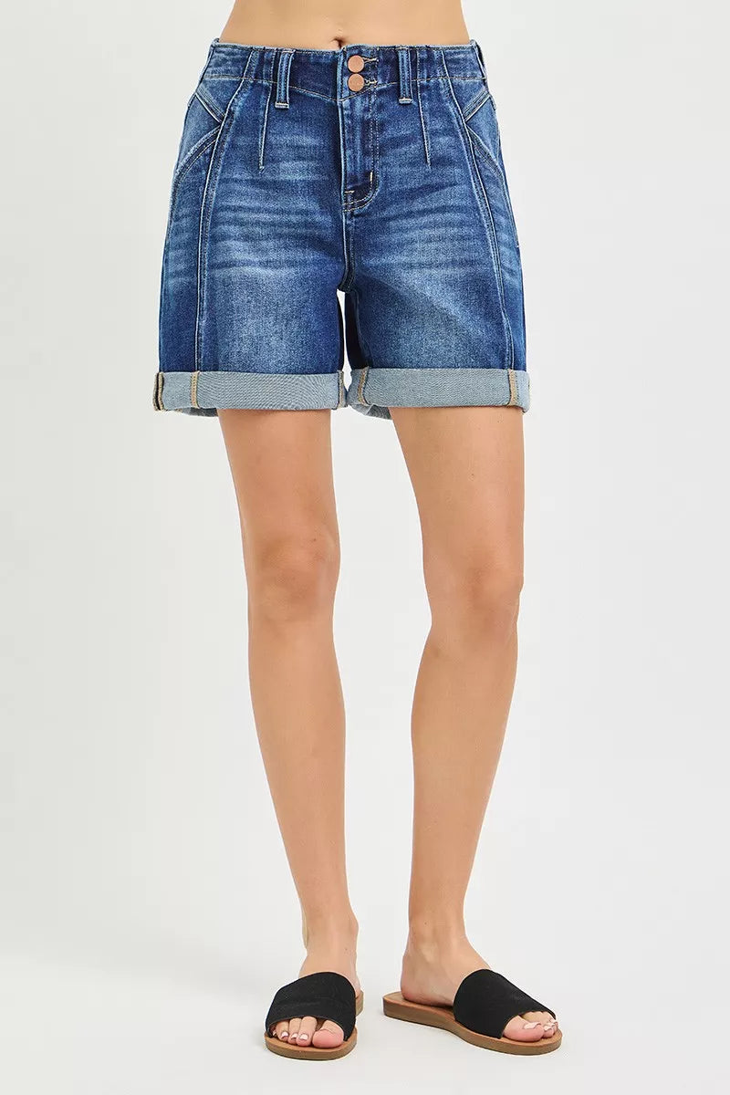 RISEN High Rise Seamed Roll Up Shorts