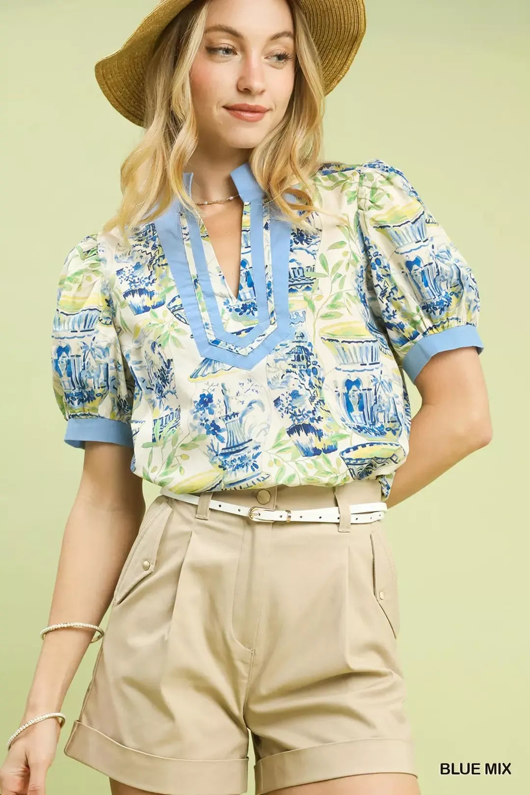 Umgee Abstract Print V-Neck Top