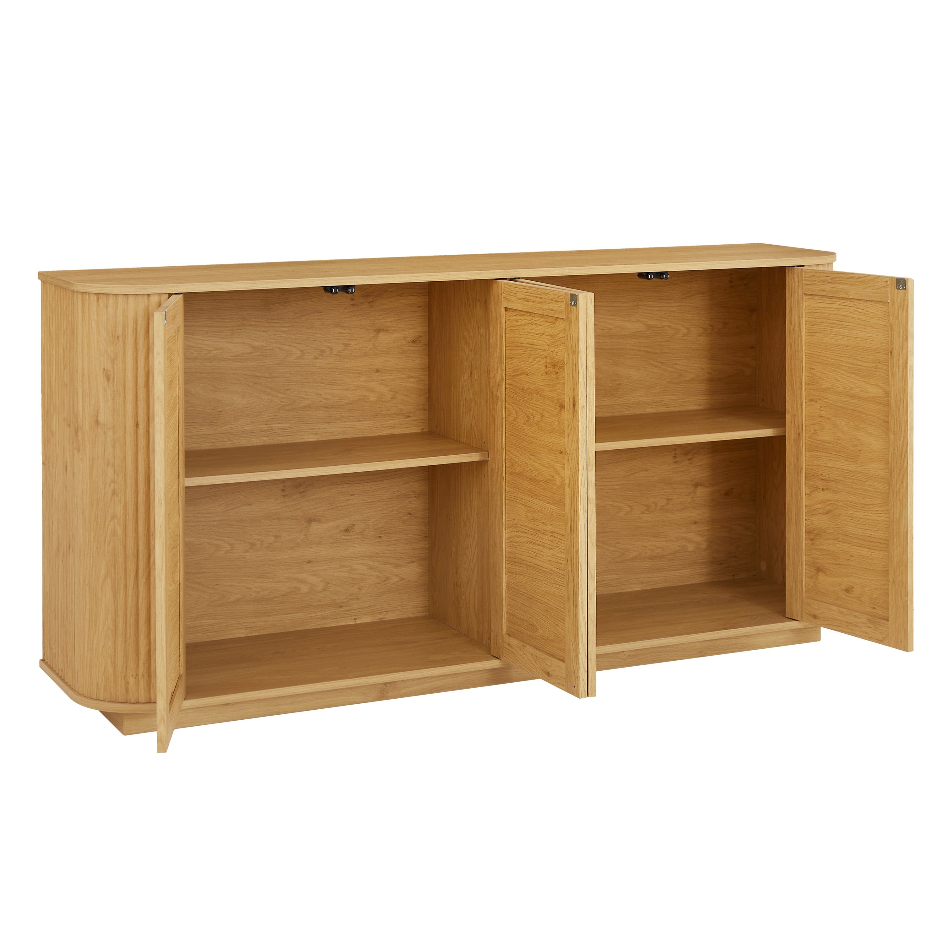 Contemporary Wave Shaped 64-Inch TV Stand with Rattan Doors in Natural Wood Finish