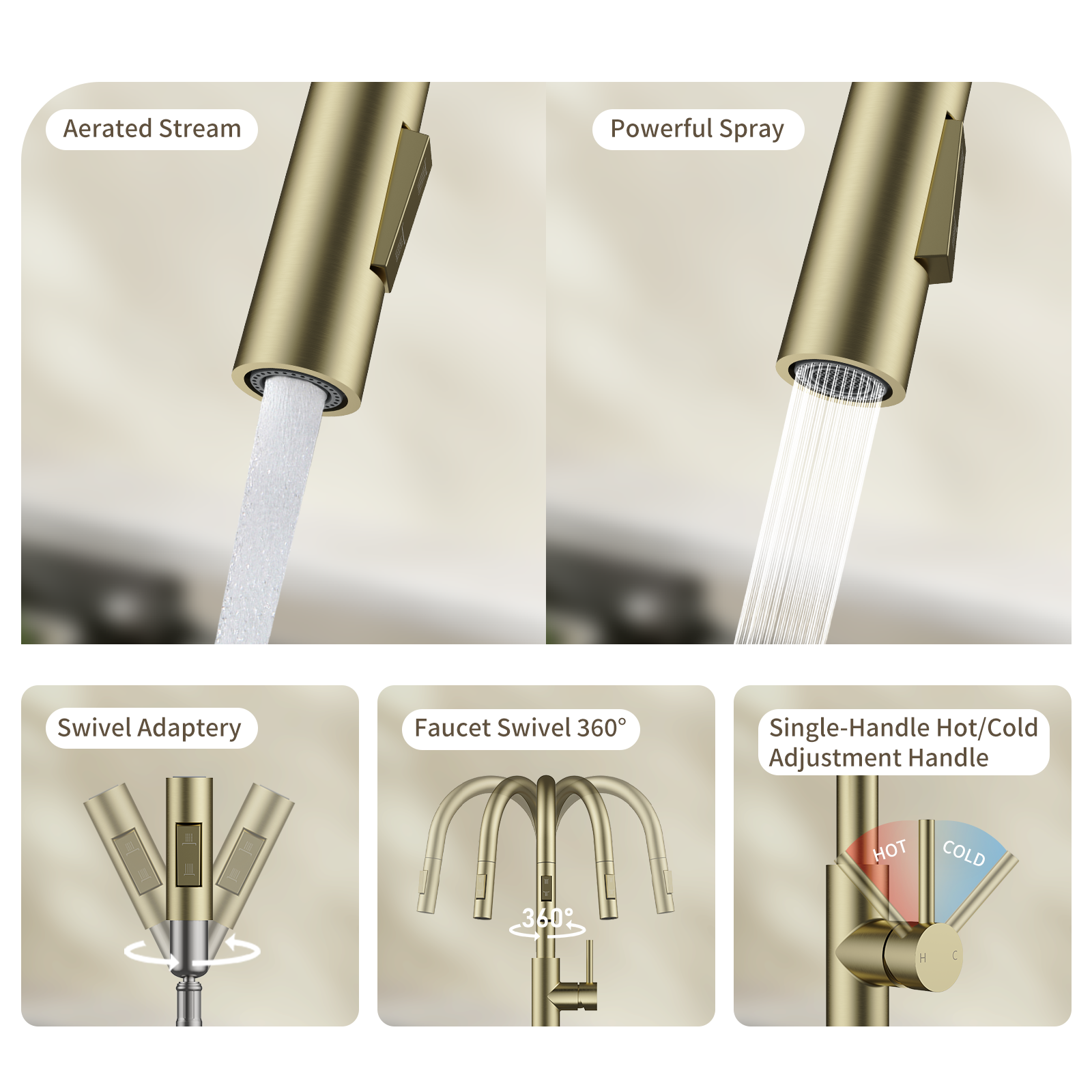 Kitchen Faucet with Pull Down Sprayer Brushed Gold