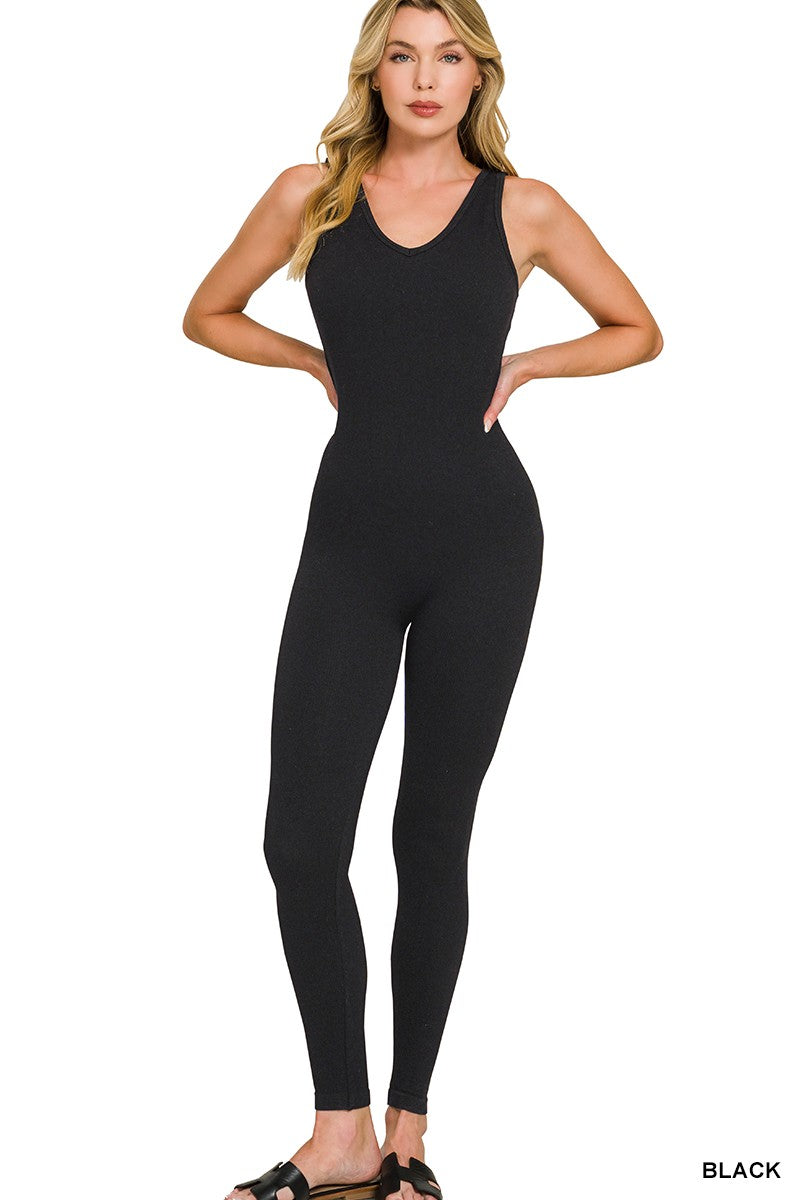Zenana Ribbed Bra Padded Sports Seamless Bodysuit