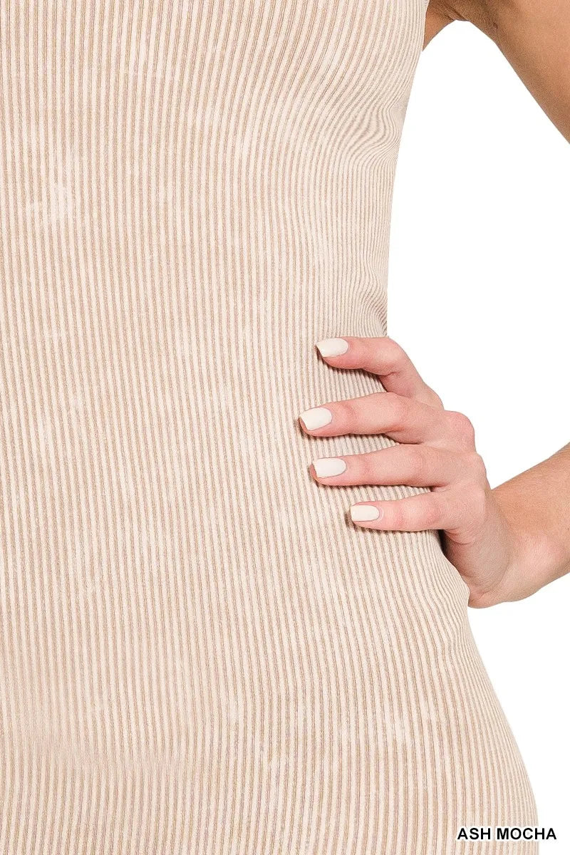 Zenana Stone Washed Ribbed Seamless Romper