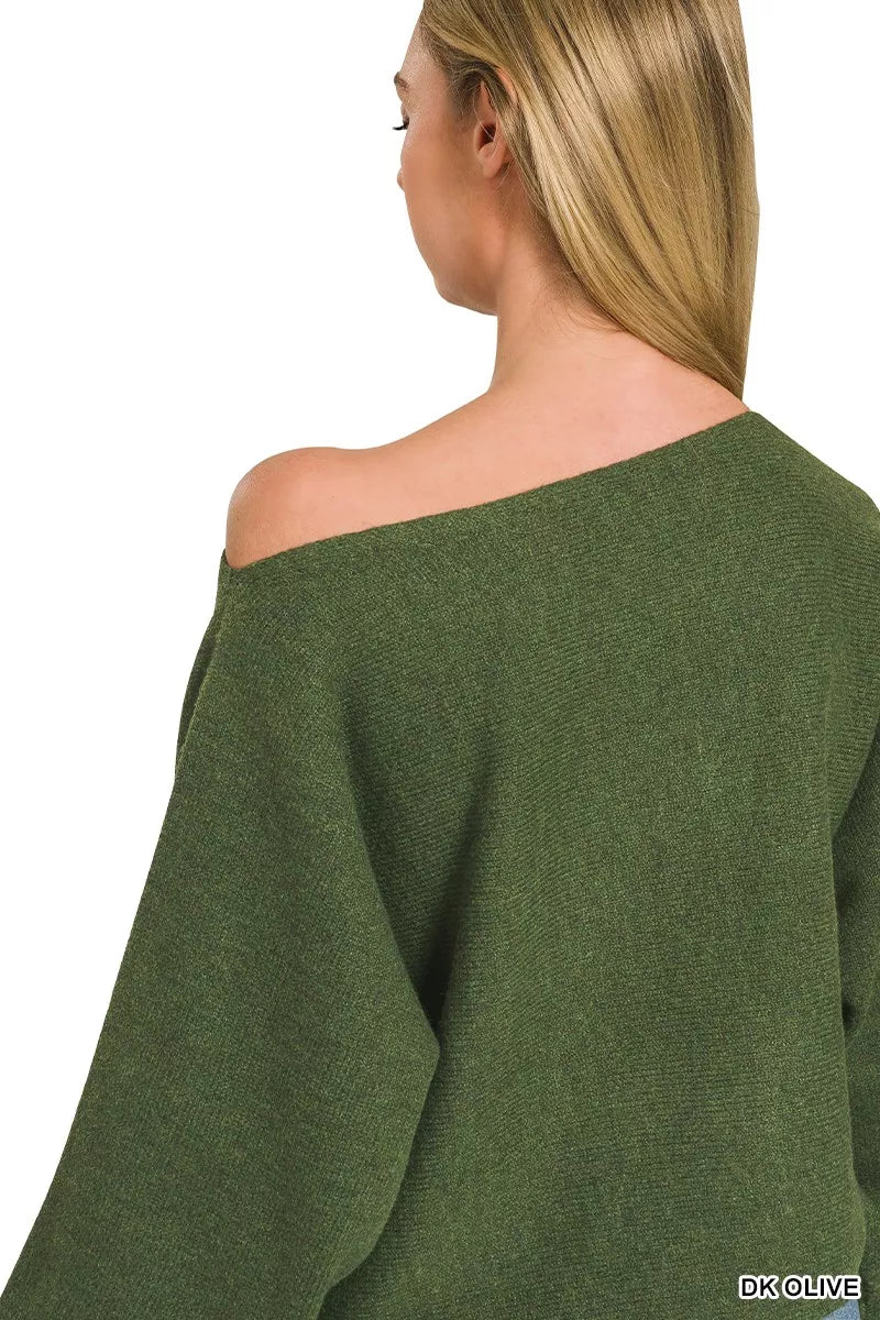 Zenana Boat Neck Balloon Sleeve Sweater