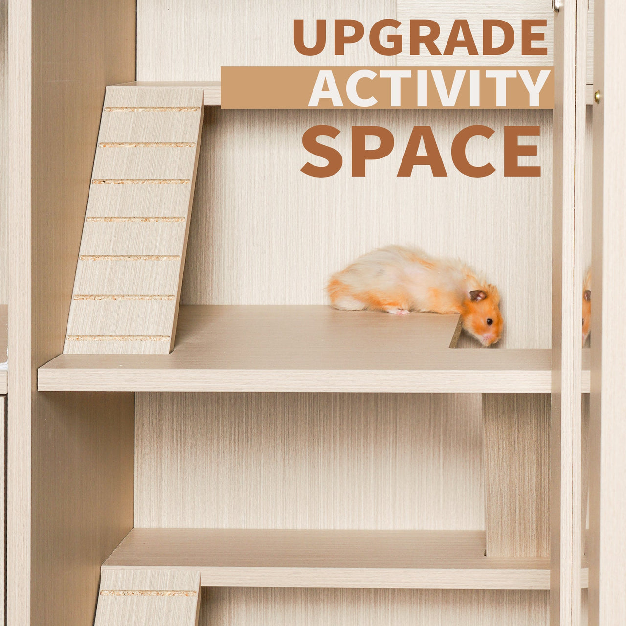 4-Tier Wooden Hamster Cage with Storage Cabinet and Acrylic Windows for Guinea Pigs and Chinchillas