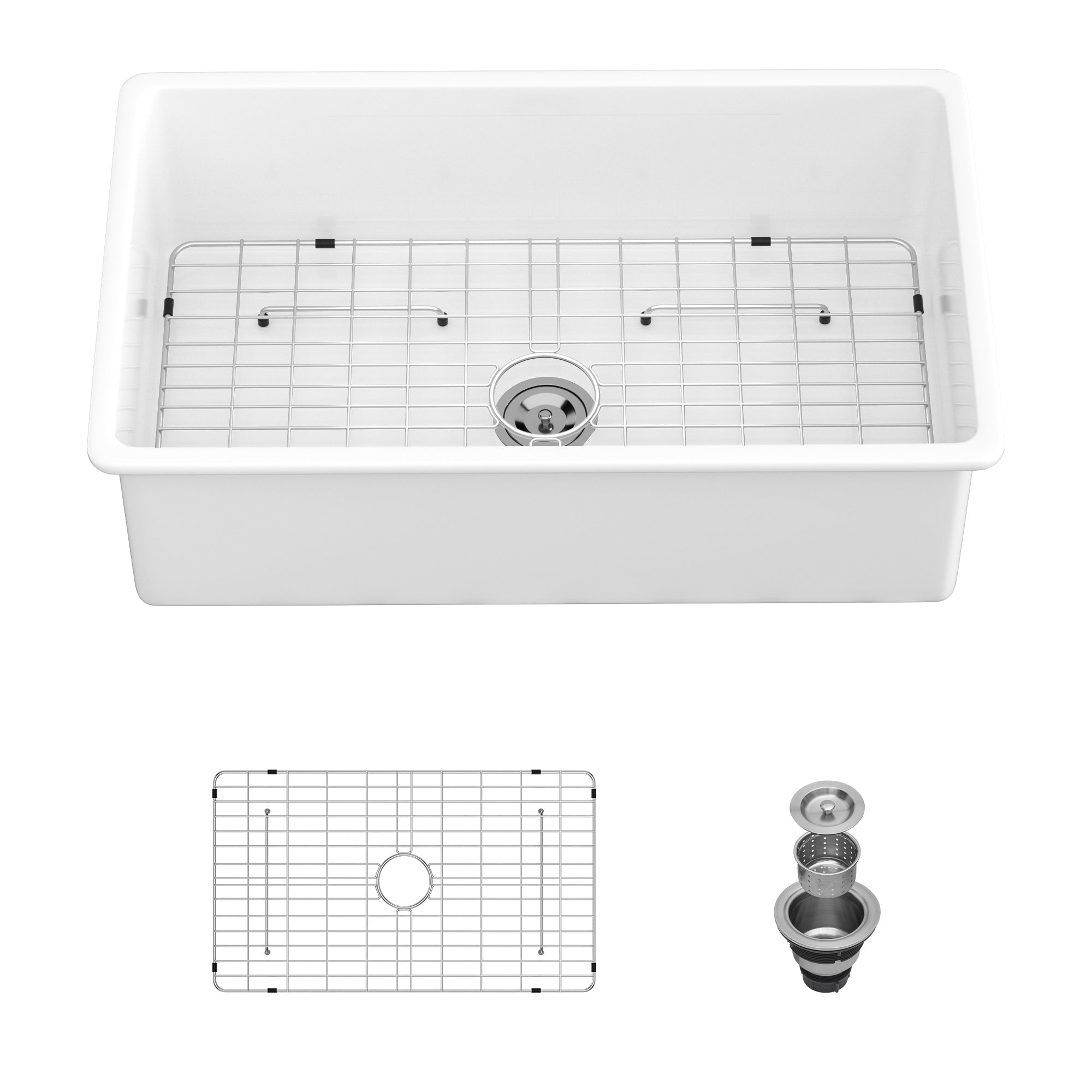 White Fireclay Rectangular Deep Single Bowl Sink 32x19x10 Inch Undermount Top Mount Porcelain Kitchen Sink