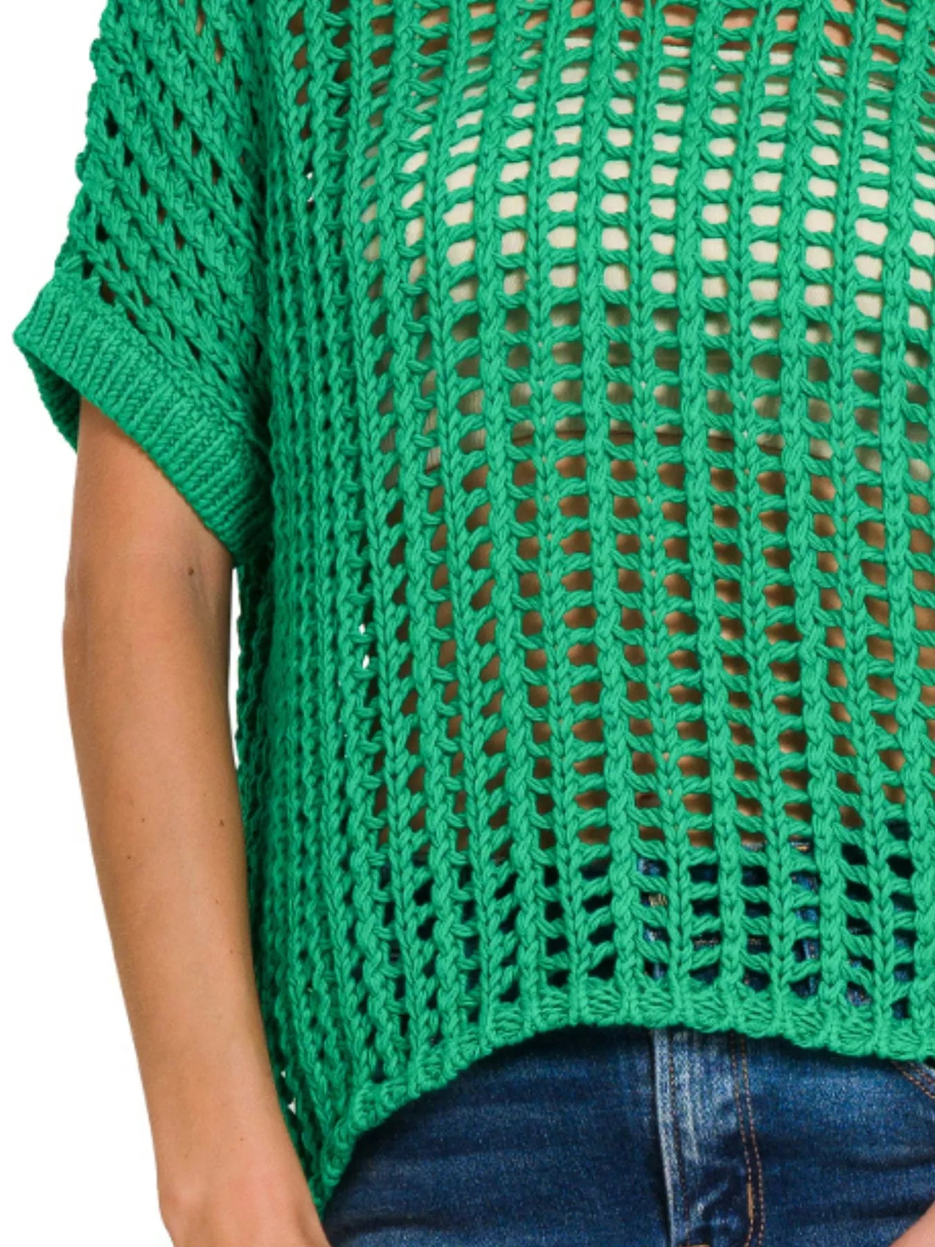 Zenana Fish Net Short Sleeve Crochet Knit Cover Up