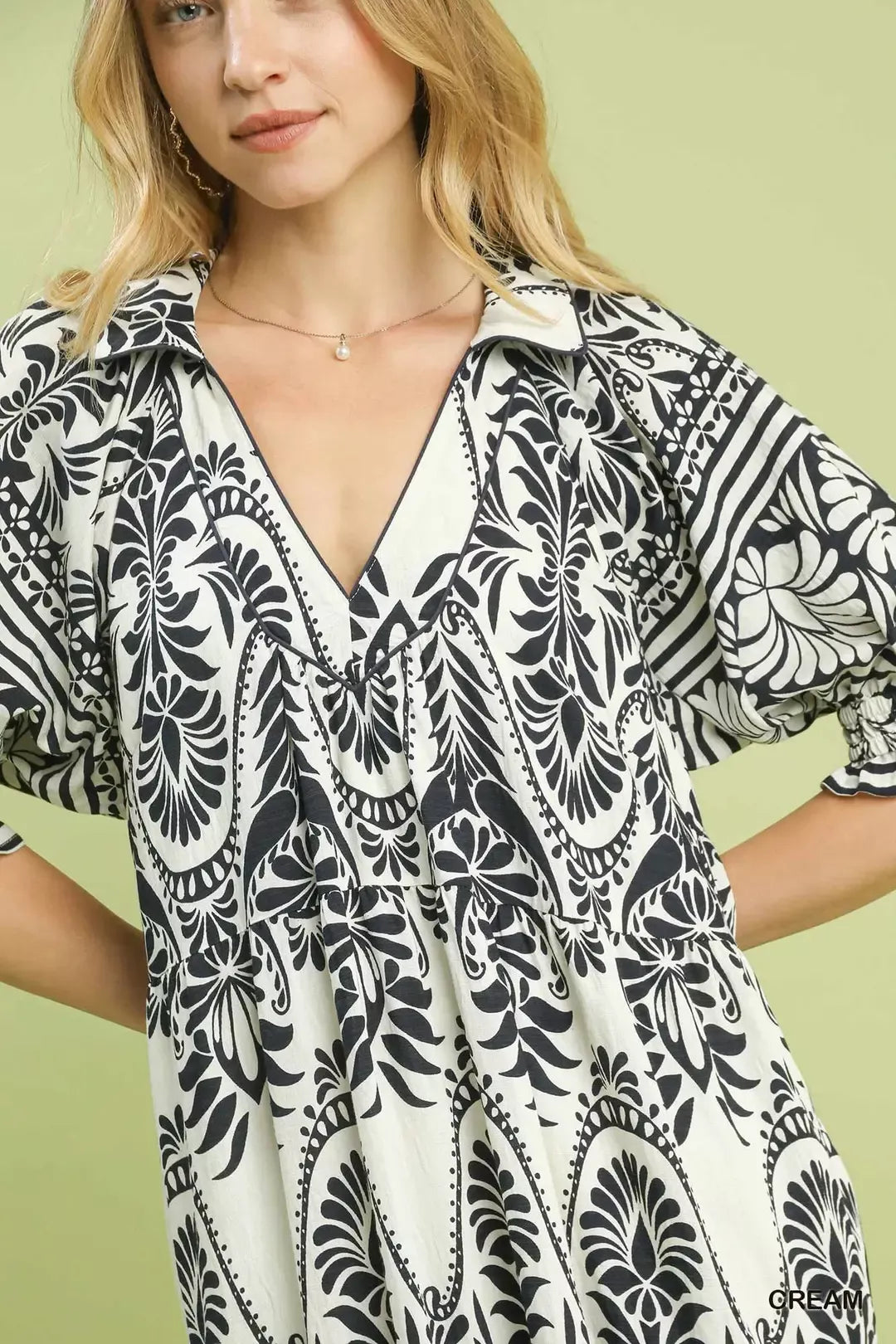 Umgee Two tone Border Print Midi Dress