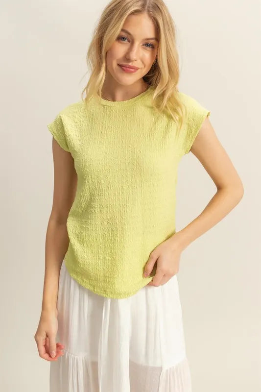 HYFVE Textured Round Neck Cap Sleeve Knit Top