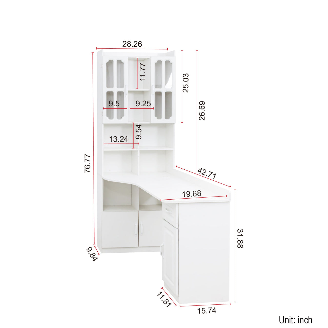 L-Shaped Corner Computer Desk  for Home Office or Study desk, Study Modern Style Table with Drawers, Bookshelf & Hutch, 2-in-1 L-Shaped Design, Large Working Space,white