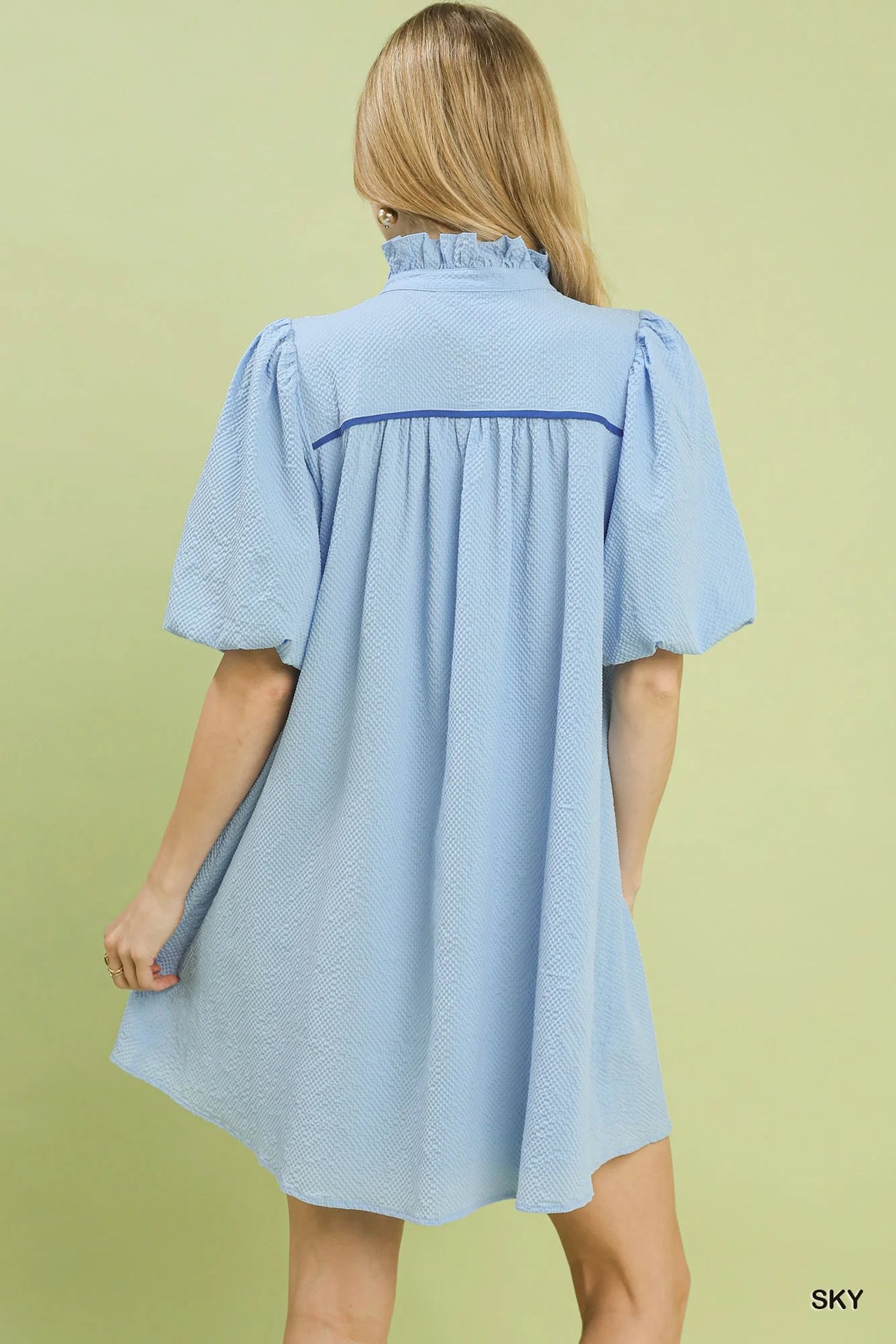 Umgee Seersucker Puff Sleeve Dress