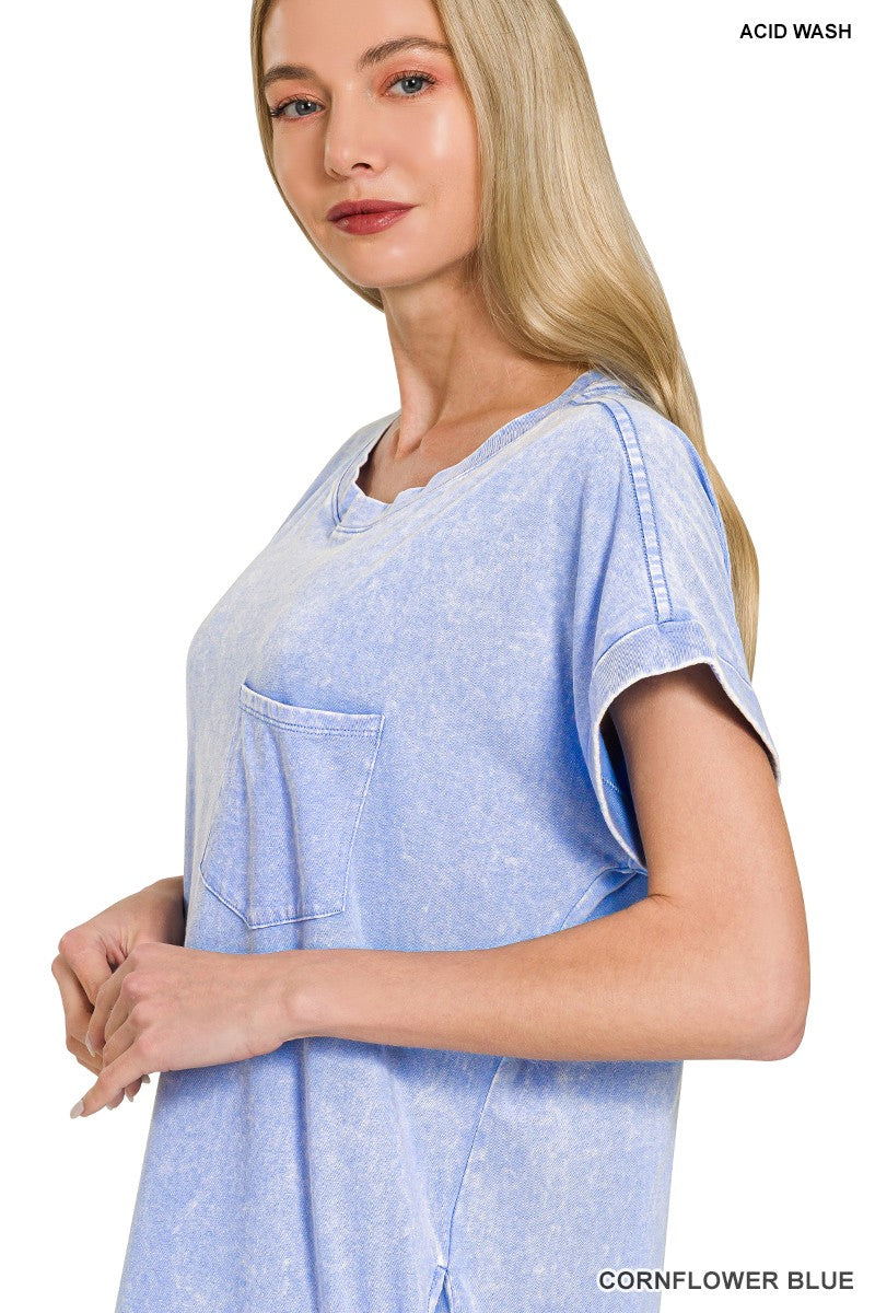 Zenana Washed Exposed Seam Short Sleeve T-Shirt Dress