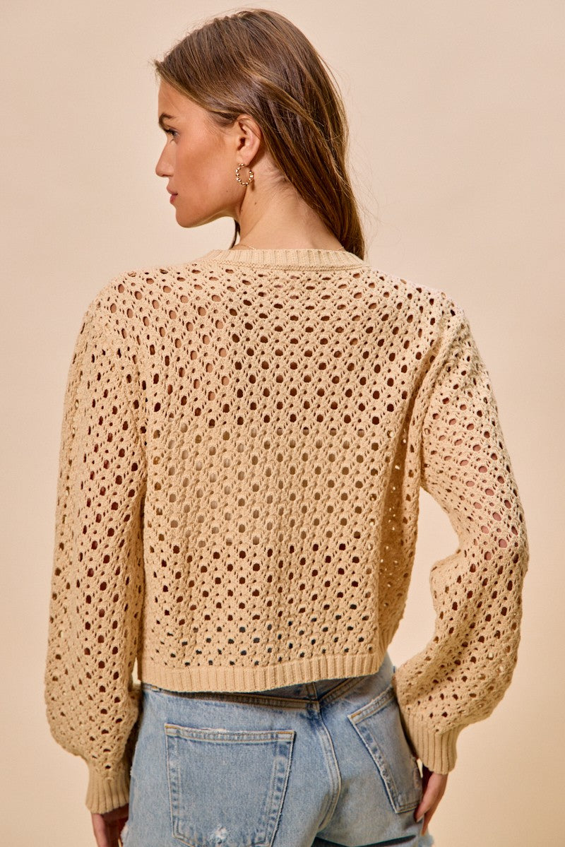 SO ME Open Knitted Button Down Cardigan Sweater Top