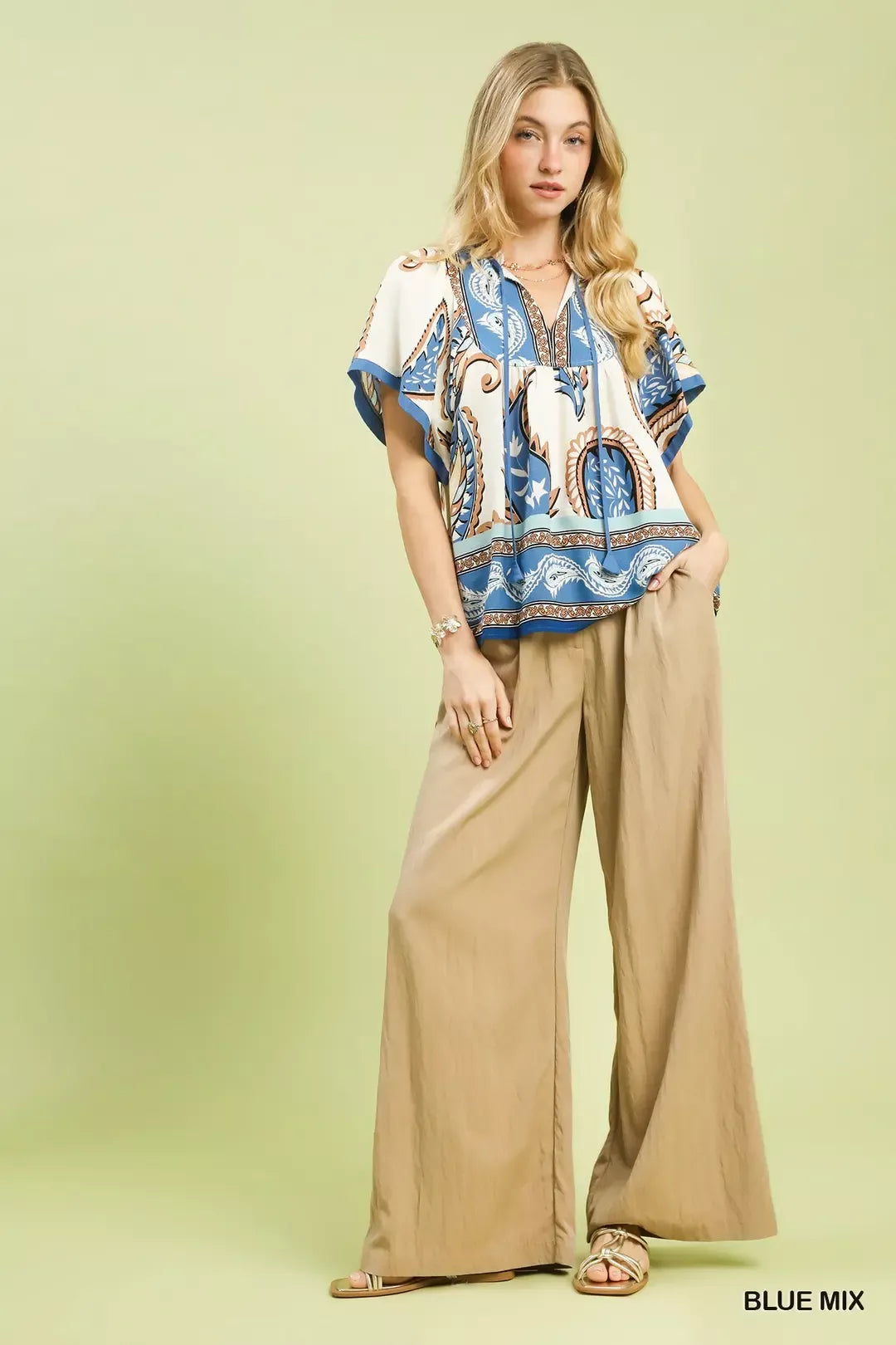 Umgee Mix Paisley Border Print Tassel Top