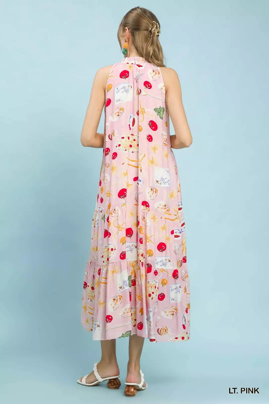 Umgee Abstract Print Tiered Halter Midi Dress