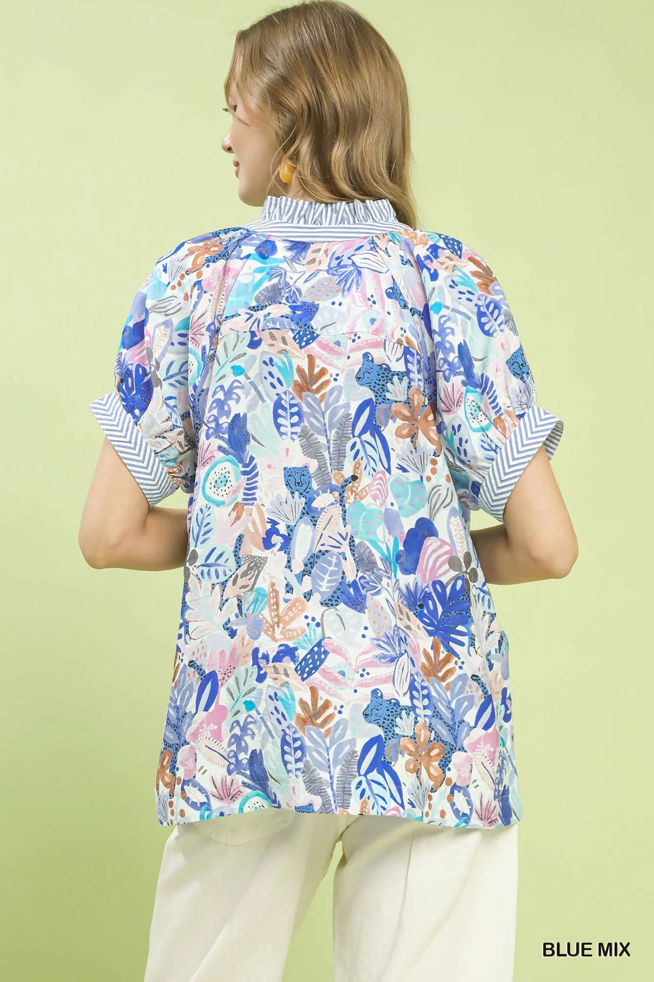 Umgee Mix Boho Printed V-Neck Top