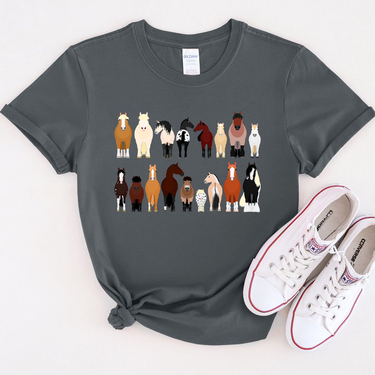 Horse Lovers Farm Animal Illustration Breeds Collection Artwork For Horse Lovers Fans Graphic Tee