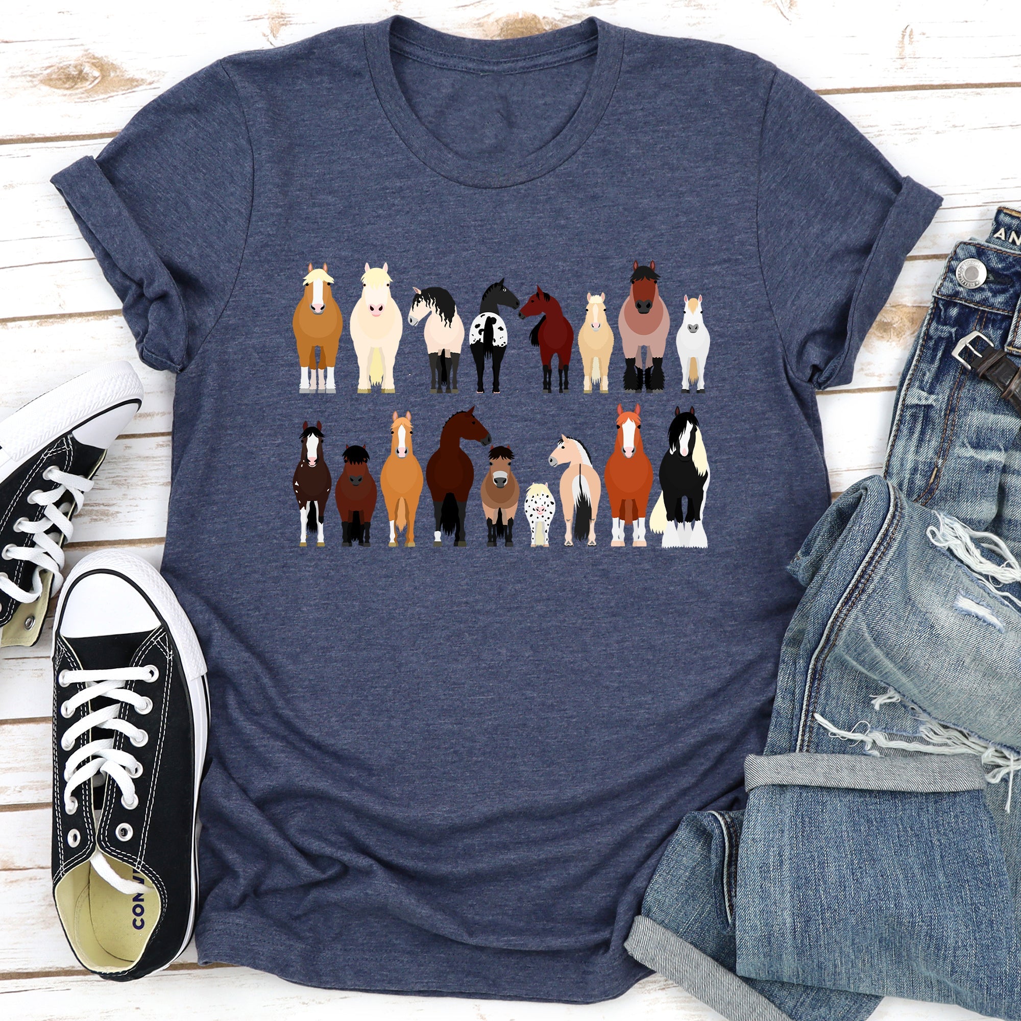 Horse Lovers Farm Animal Illustration Breeds Collection Artwork For Horse Lovers Fans Graphic Tee