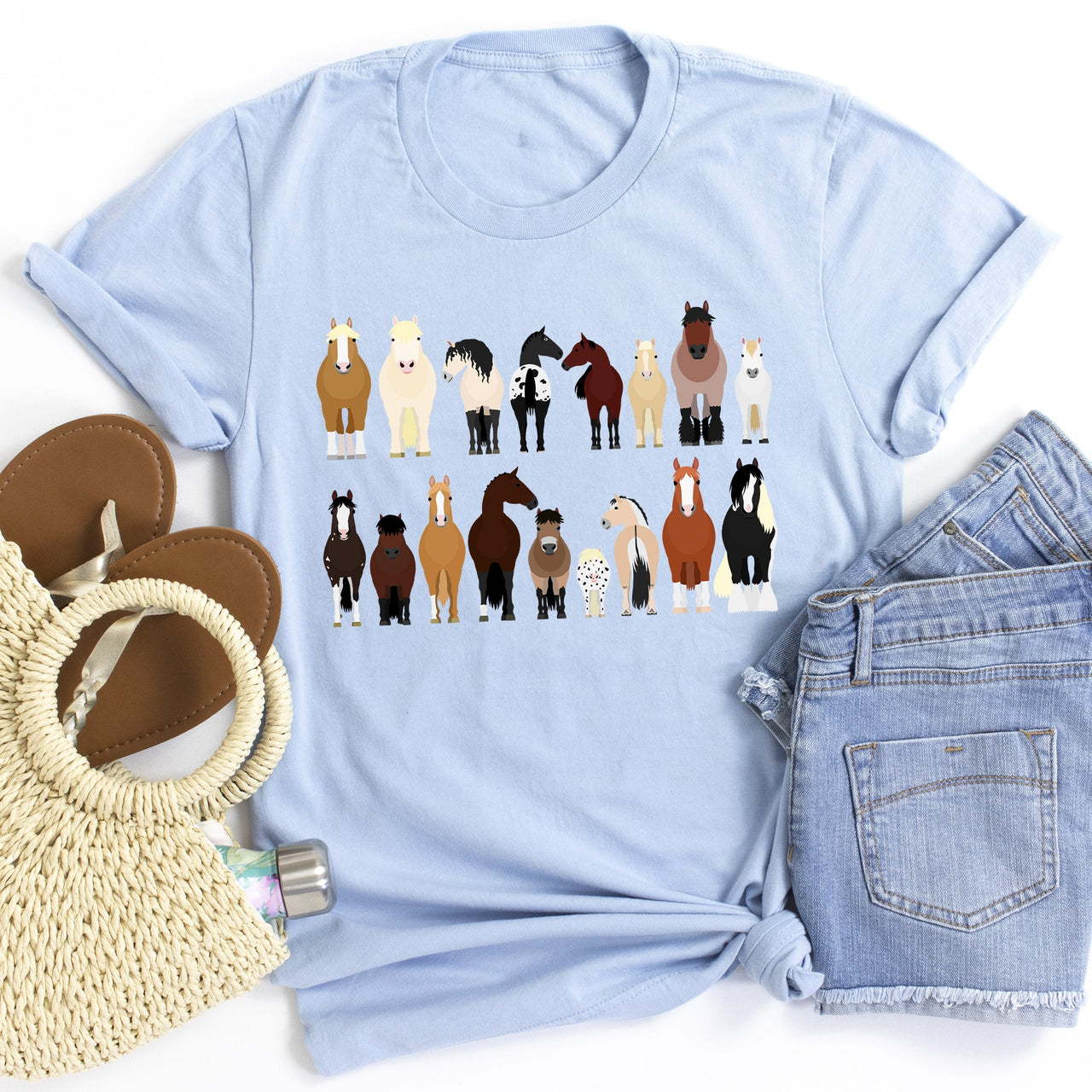 Horse Lovers Farm Animal Illustration Breeds Collection Artwork For Horse Lovers Fans Graphic Tee